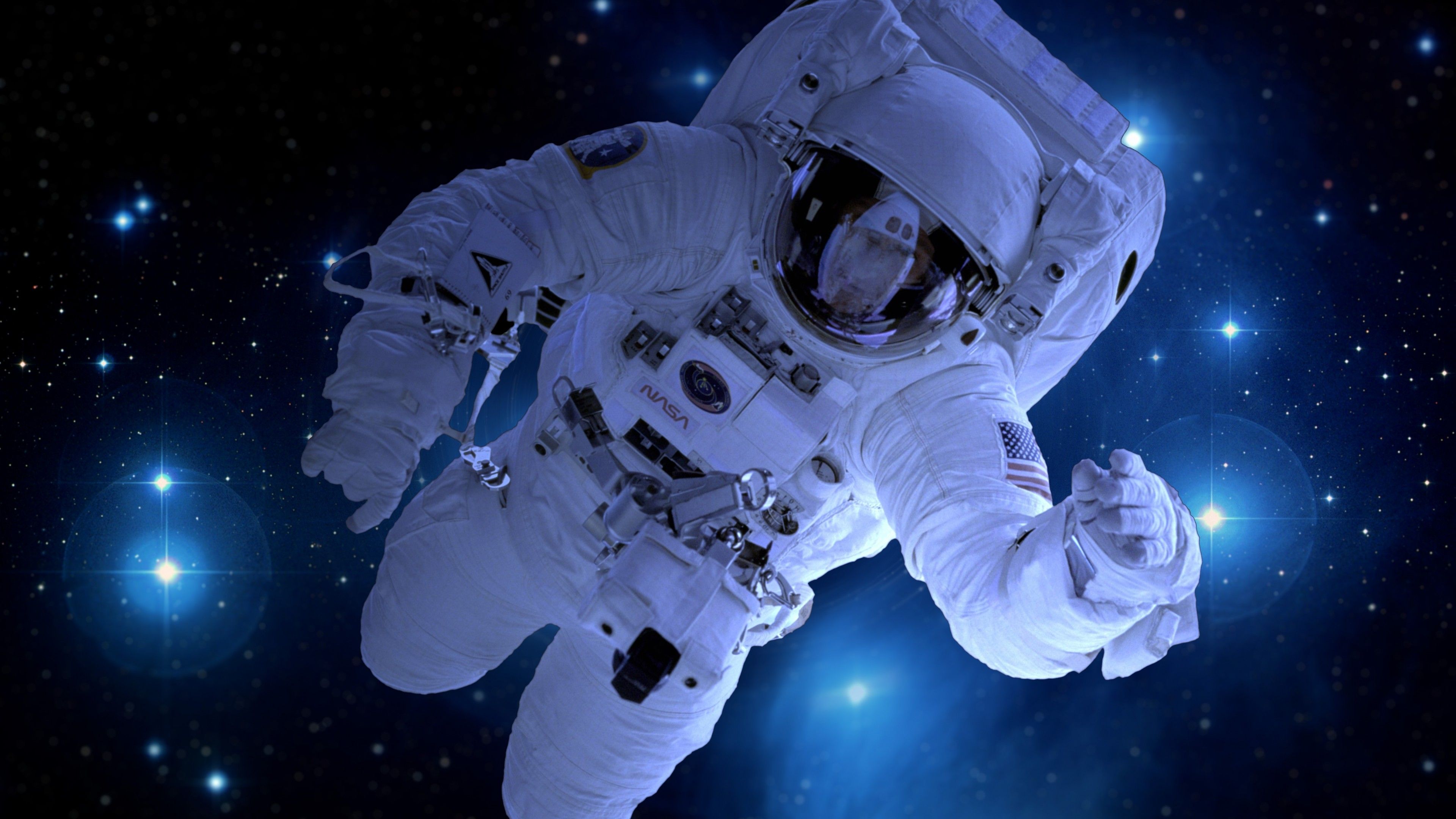 Wallpaper Astronaut, Deep space, Stars, Blue, NASA, 4K, Space