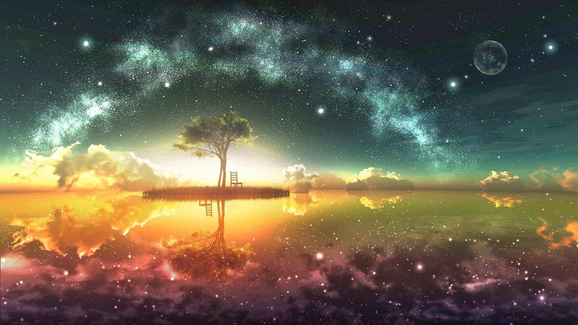 digital Art, Fantasy Art, Trees, Space, Space Art, Stars