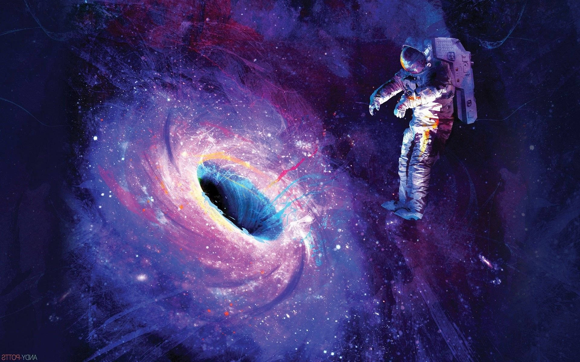 artwork, Space, Astronaut, Space Art, Stars, Black Holes, Painting