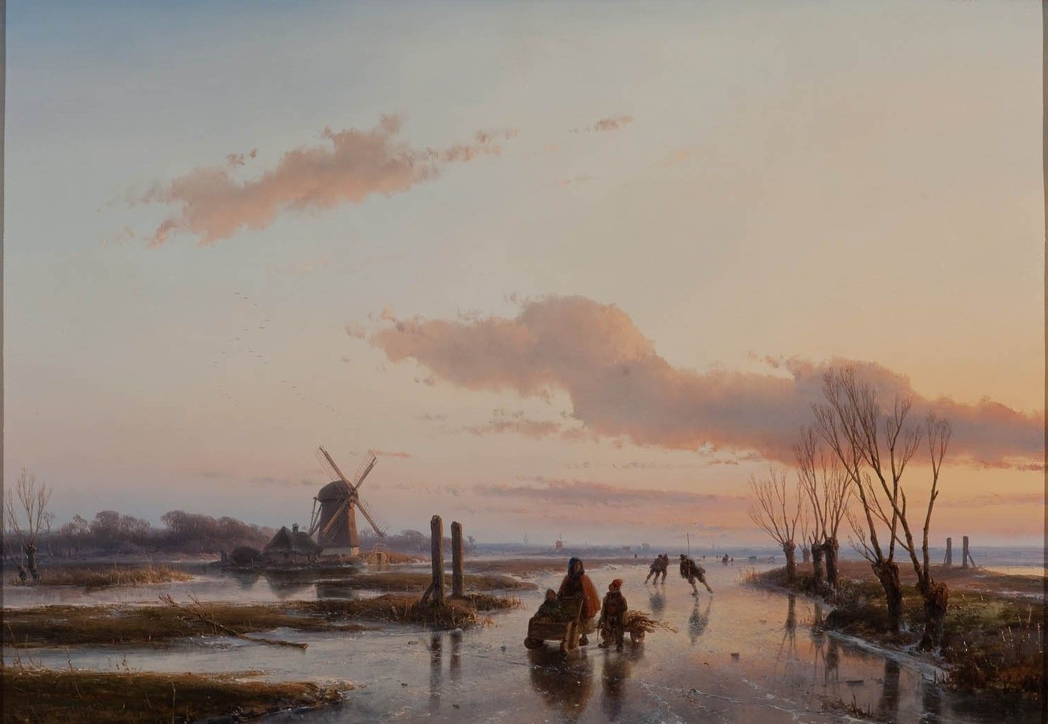 painting, Classic Art, Windmills, Landscape, Clouds, Ice, Oil