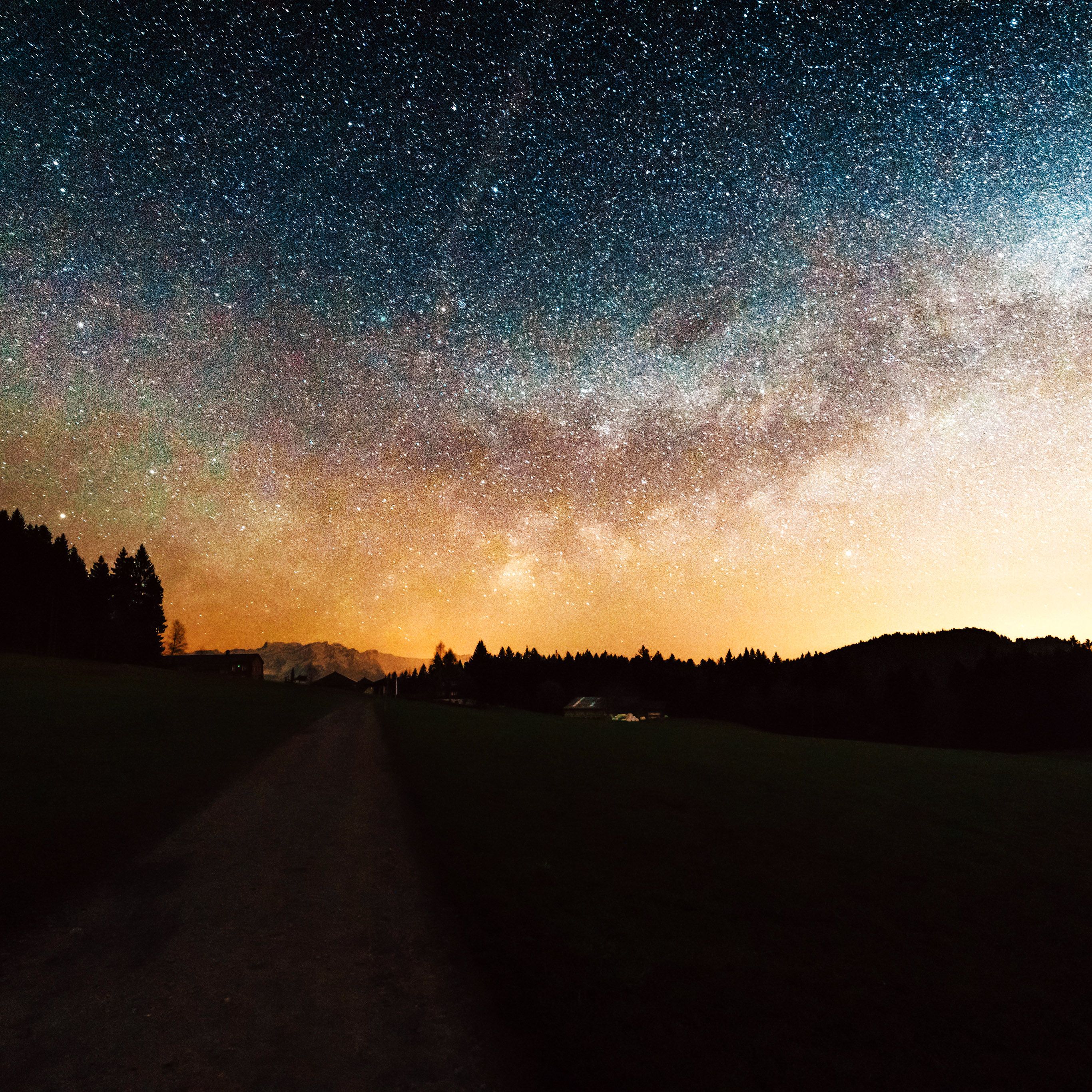 Starry Sky Nature Sunset Mountain Road Night Wallpaper