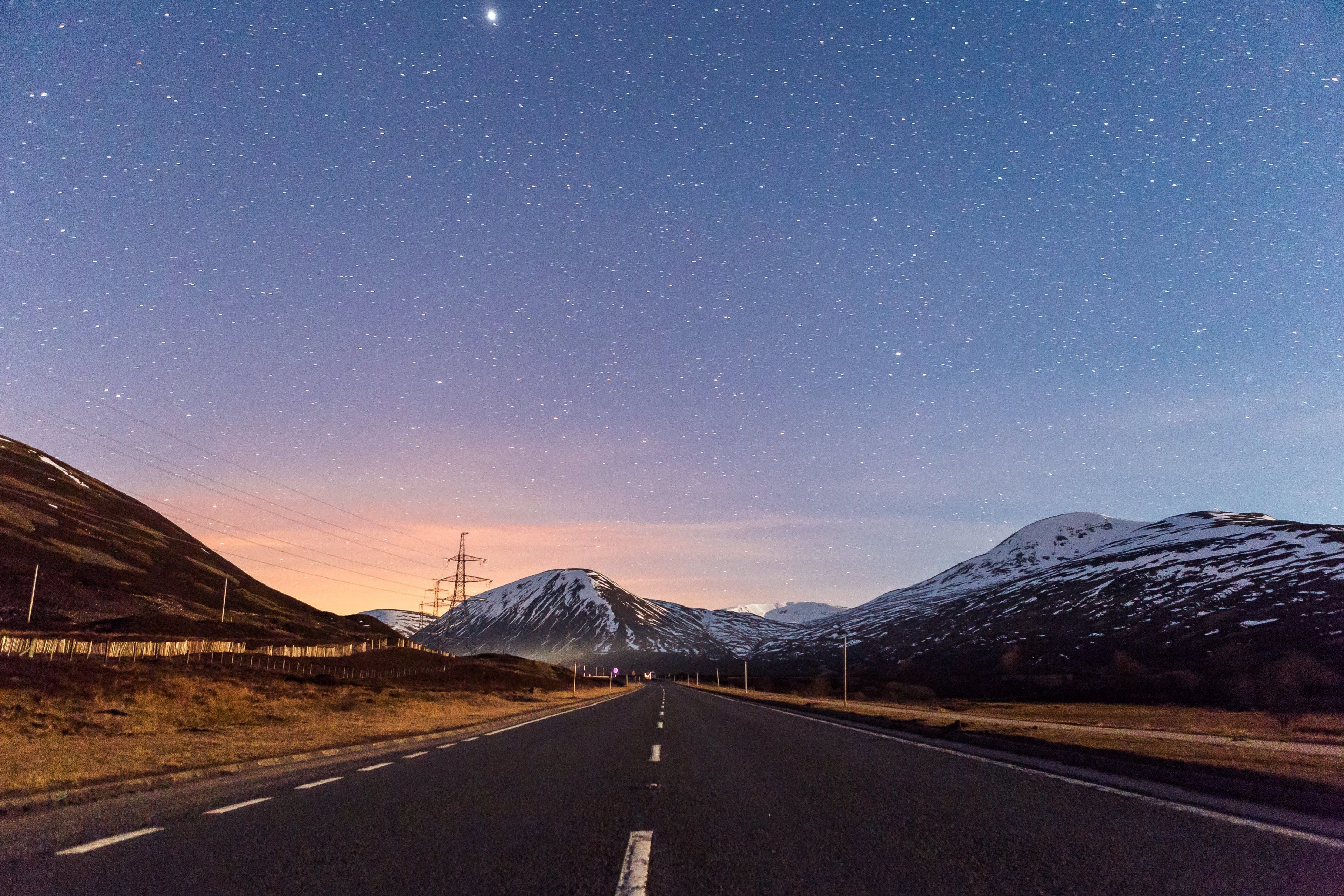 mountain road star and night sky HD 4k wallpaper and background