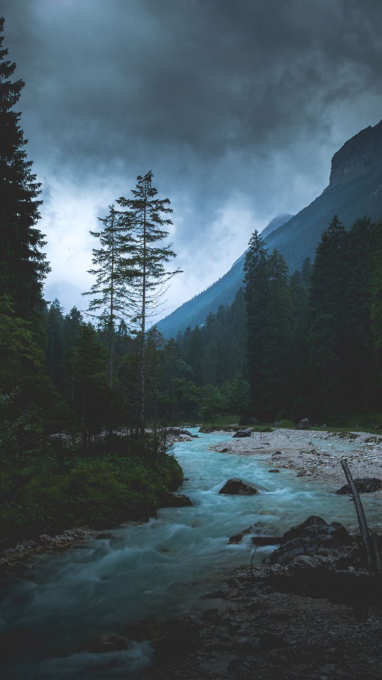 Mountain Wood Night Dark River Nature