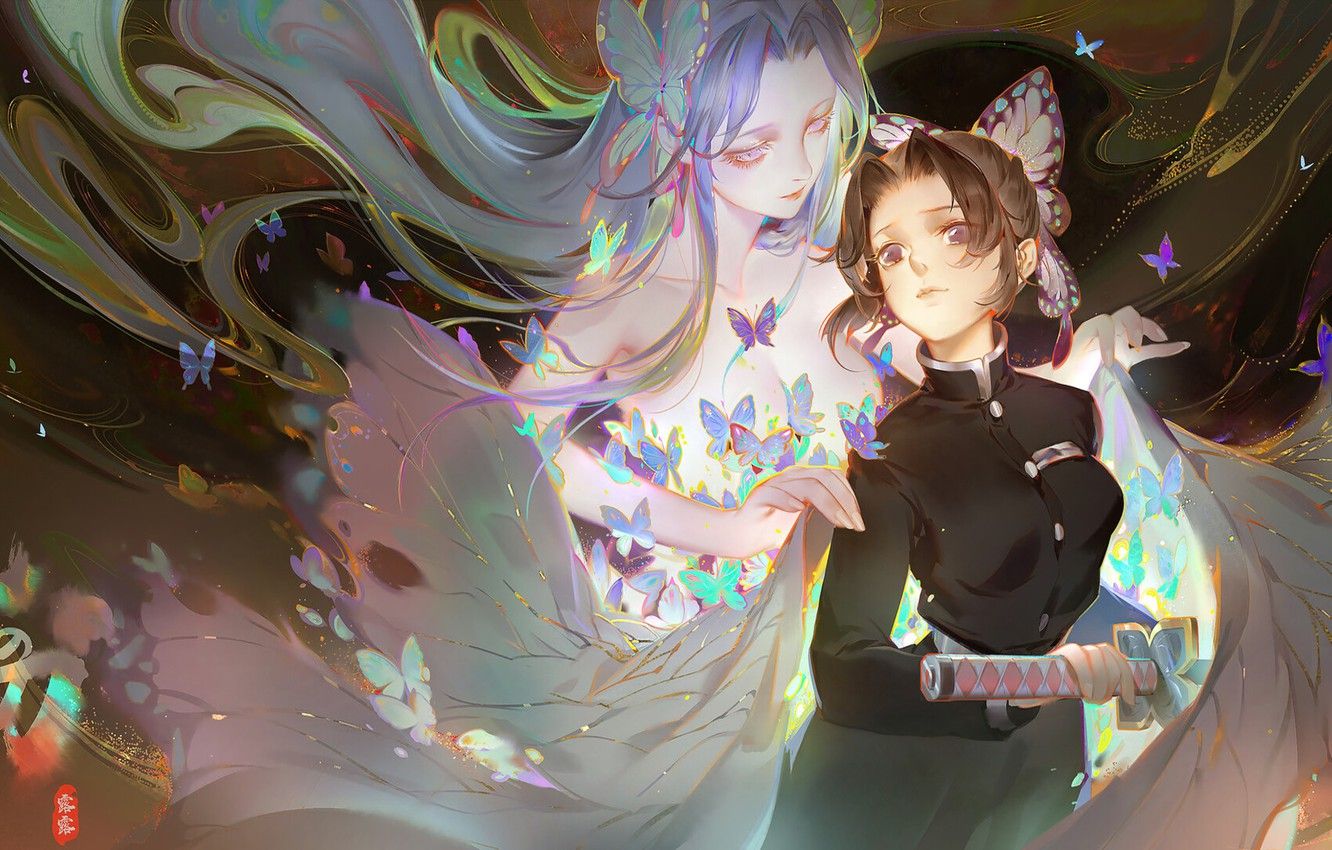 Wallpaper girl, butterfly, Demon Slayer Kimetsu no Yaiba