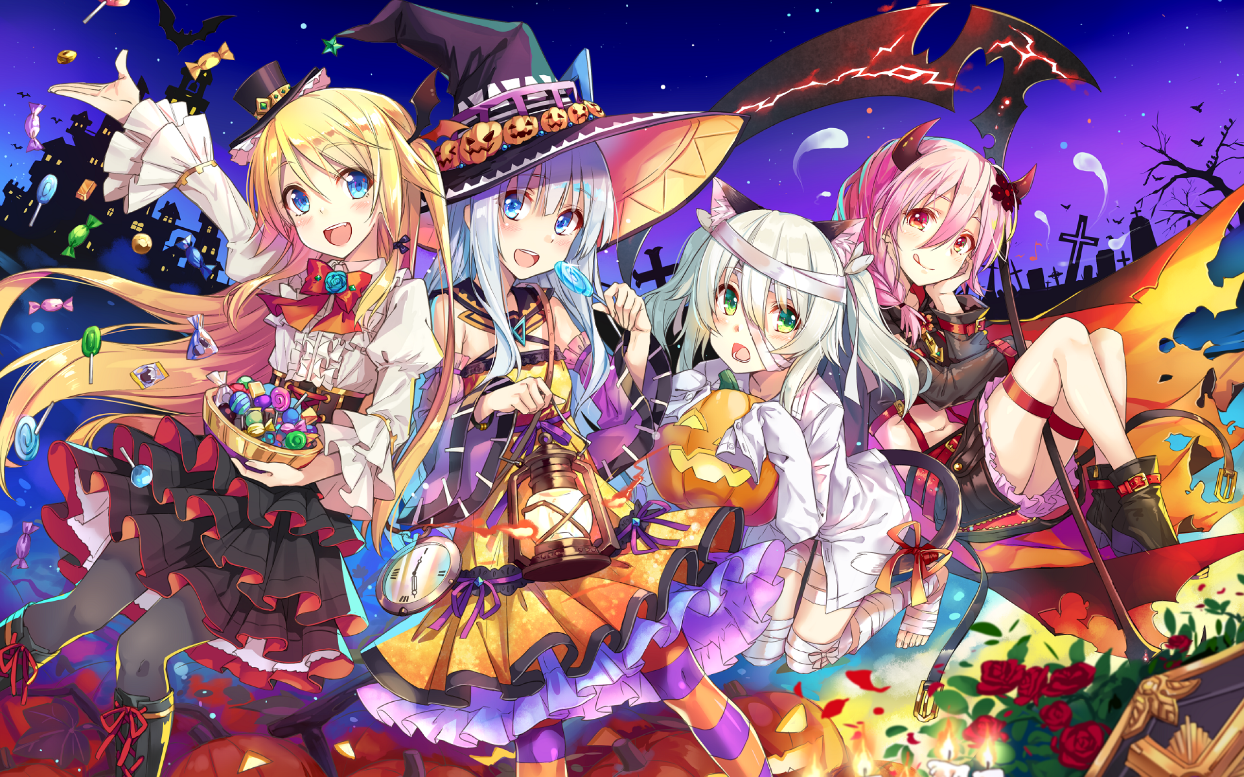 Download 2560x1600 Anime Girls, Halloween Witch, Succubus
