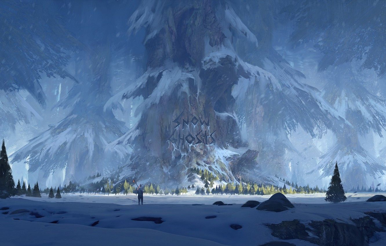 Wallpaper forest, the inscription, the wanderer, Snow Ghosts