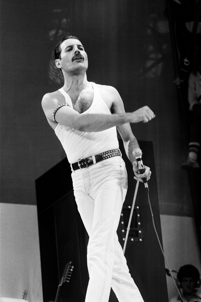 Freddie Mercury at Live Aid, 1985. Queen freddie