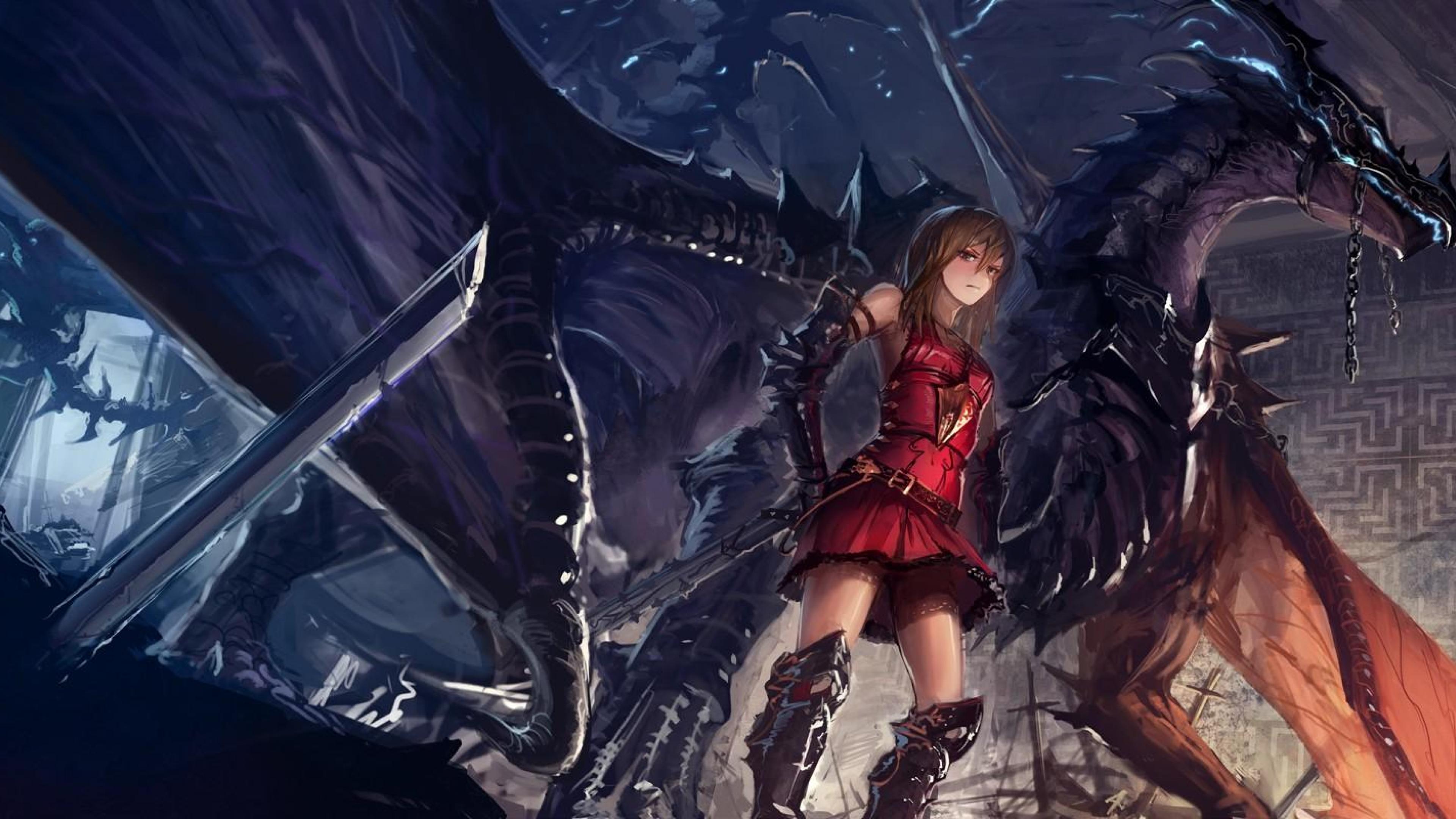 Download 8k Anime Girl And Dragon Wallpaper