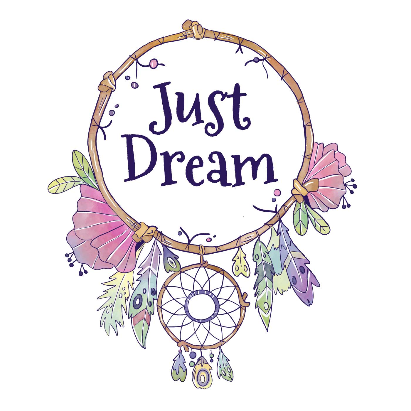 Cute Boho Dream Catcher With Quote Free Vectors