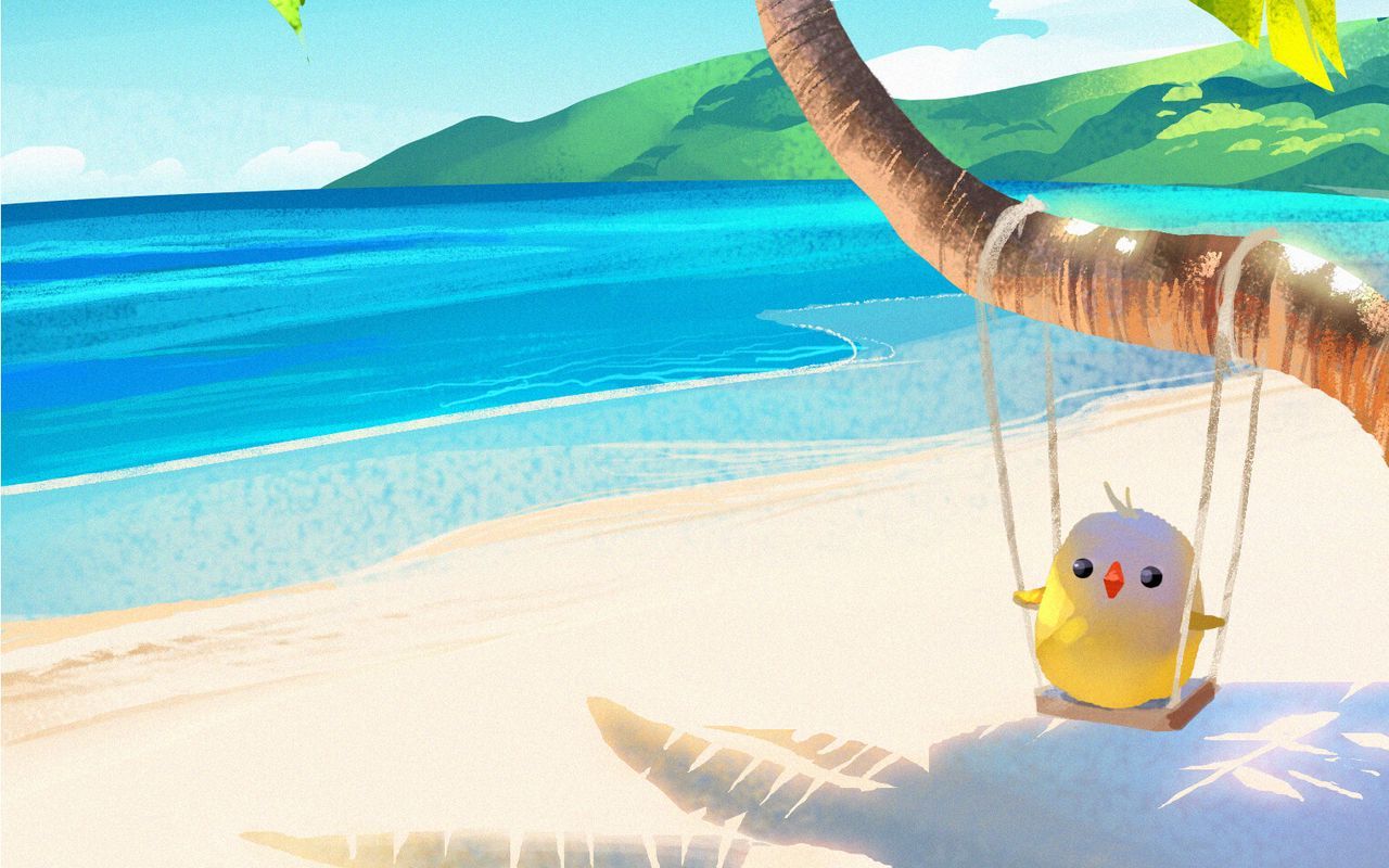 Download wallpaper 1280x800 palm, bird, swing, beach, art