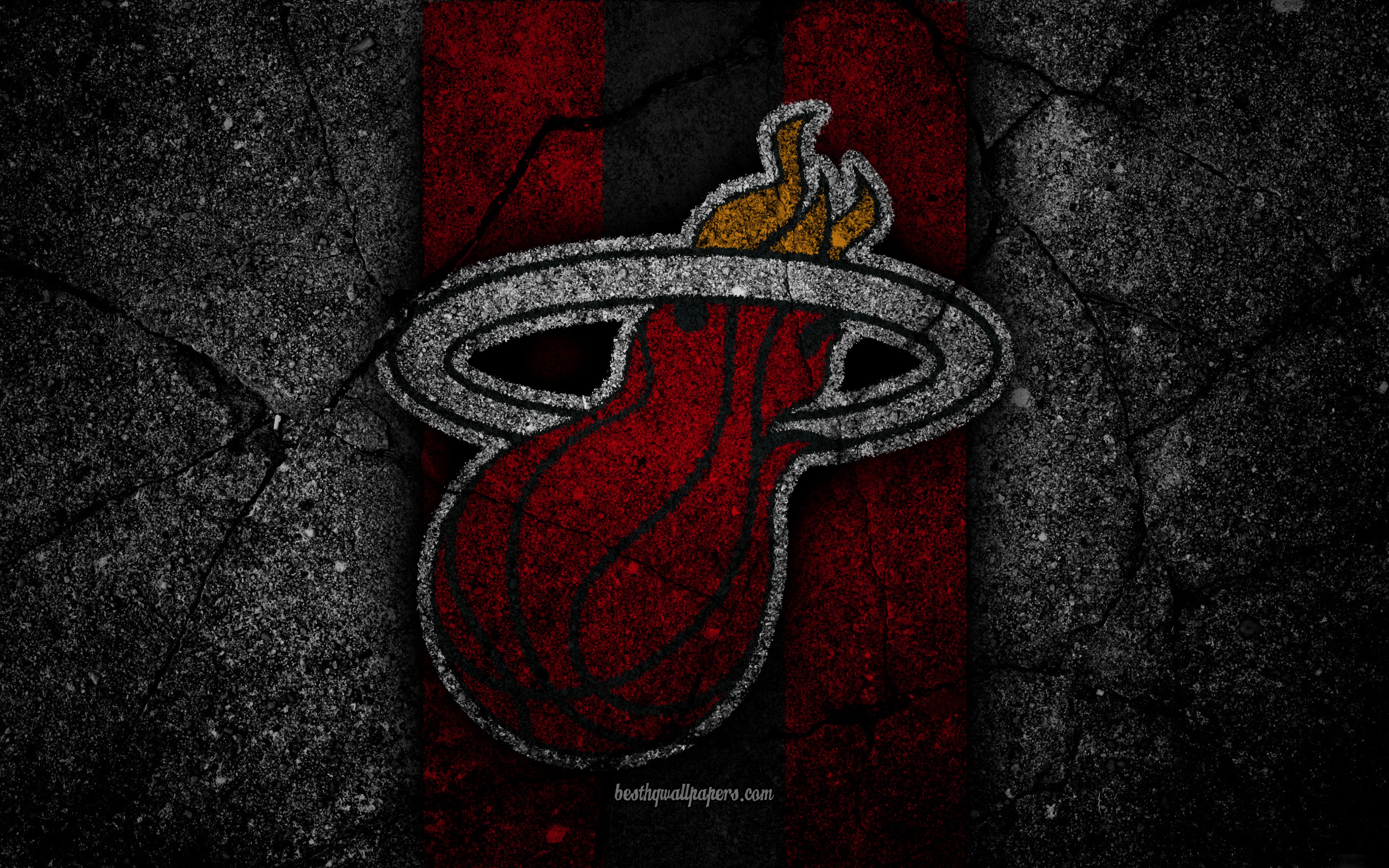Download wallpaper Miami Heat, NBA, 4k, logo, black stone