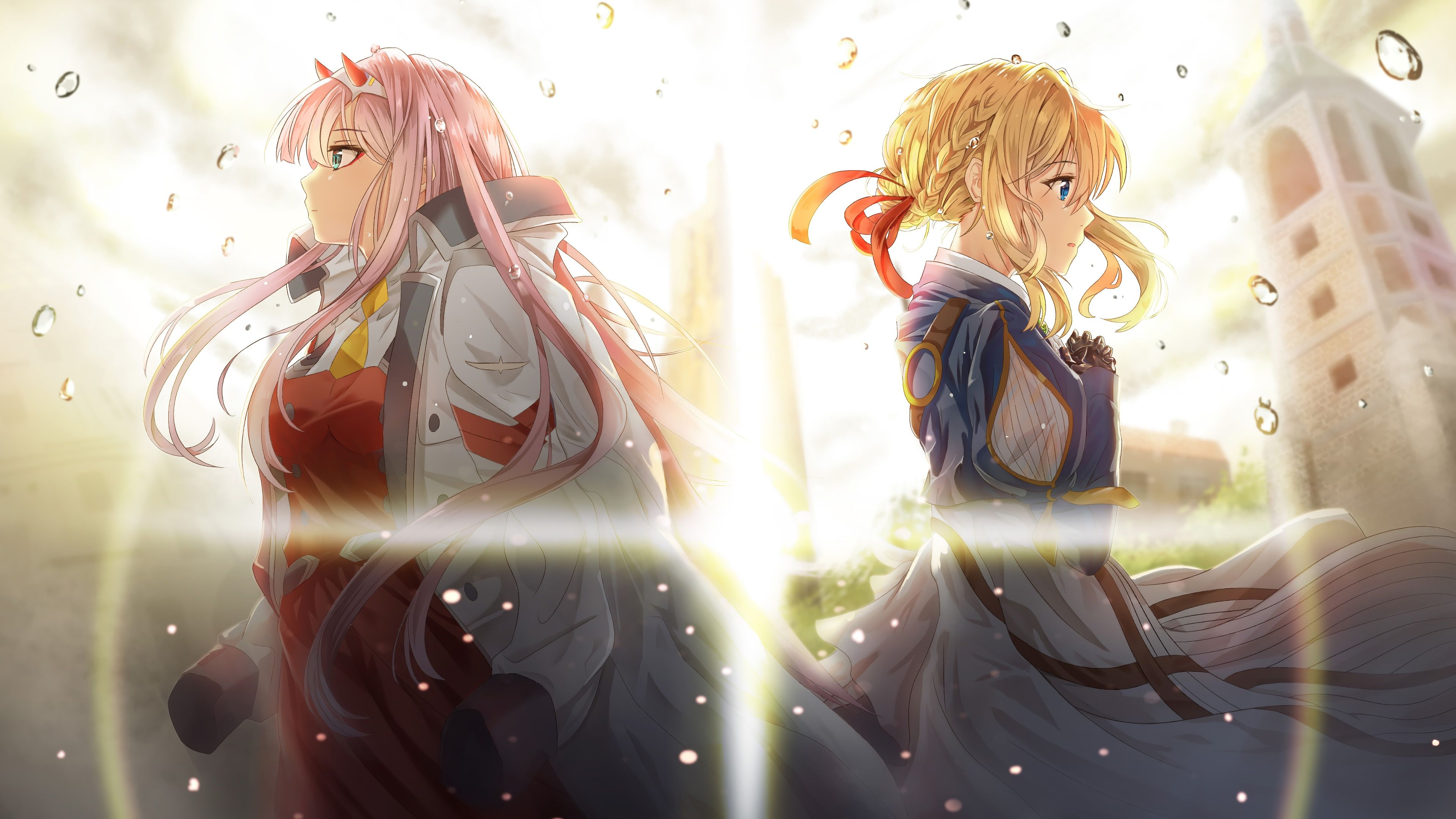 Zero Two Darling in the FranXX and Violet Evergarden 4K