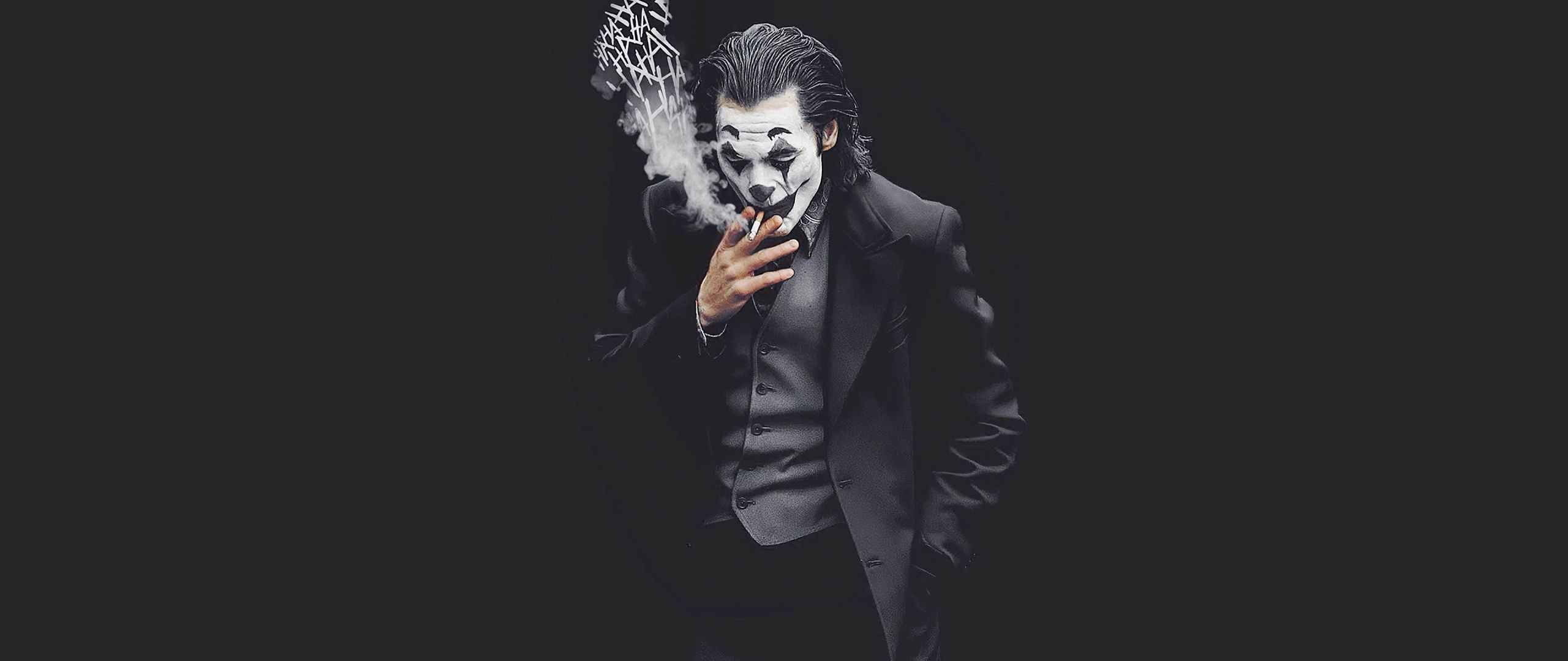 Joker Smoking Monochrome 2560x1080 Resolution Wallpaper