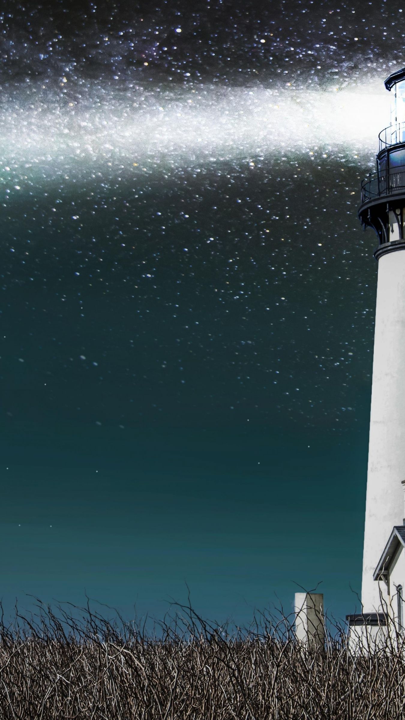 Download Lighthouse, 5k, 4k wallpaper, 8k, meadows, night, stars
