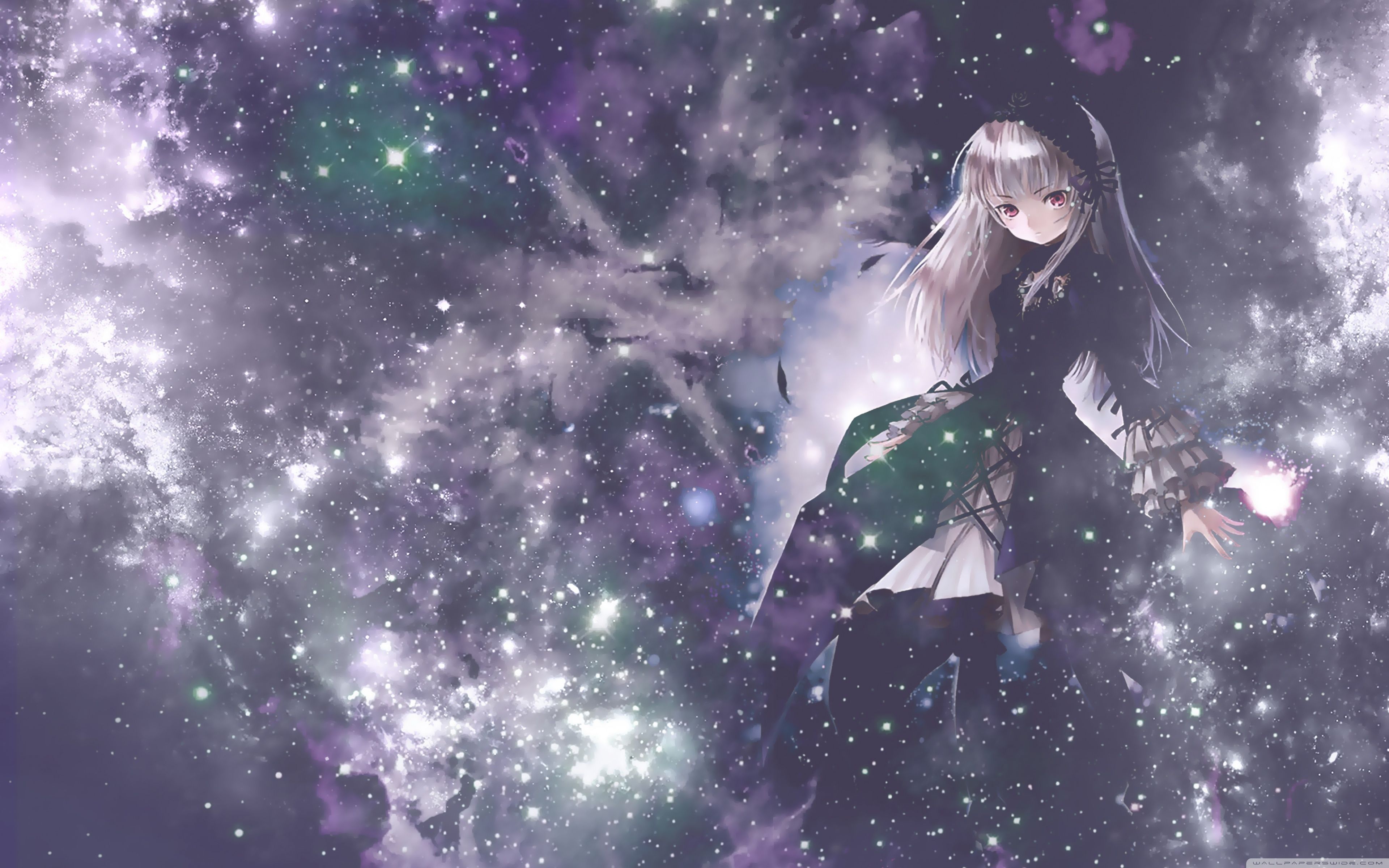 Thế giới vô tận của các sao chổi và hành tinh đầy màu sắc, đó là gì? Hãy xem hình ảnh về một cô gái Anime trên nền đen với một thiên hà đầy màu sắc ở phía sau. Hãy cùng bay vào không gian vô tận và khám phá những điều tuyệt diệu của vũ trụ!