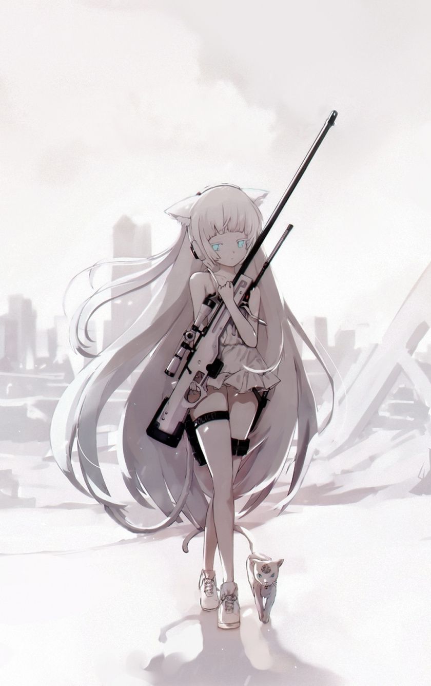 Desktop Wallpaper Sniper, Awp, Girls Frontline, White Hair, HD