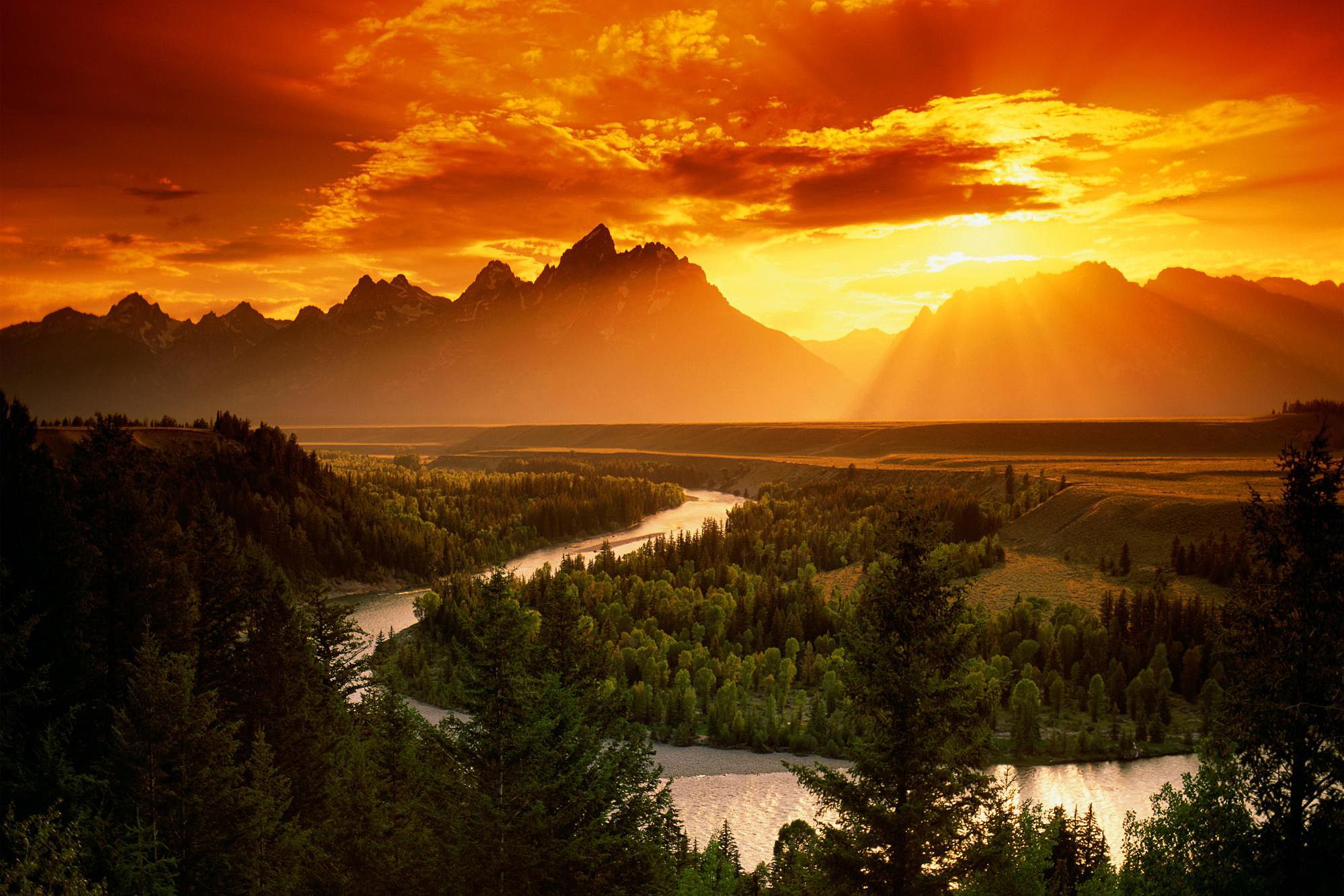 Wallpaper. Nature. photo. picture. river, sunset, mountains, trees