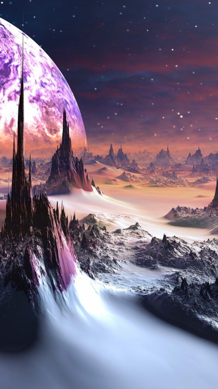 Download 750x1334 Fantasy World, Planet, Sci Fi, Towers, Surface