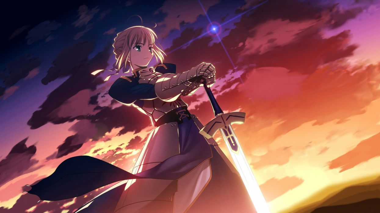 Beautiful Anime Girl Holding A Sword At Dusk wallpaperx1440