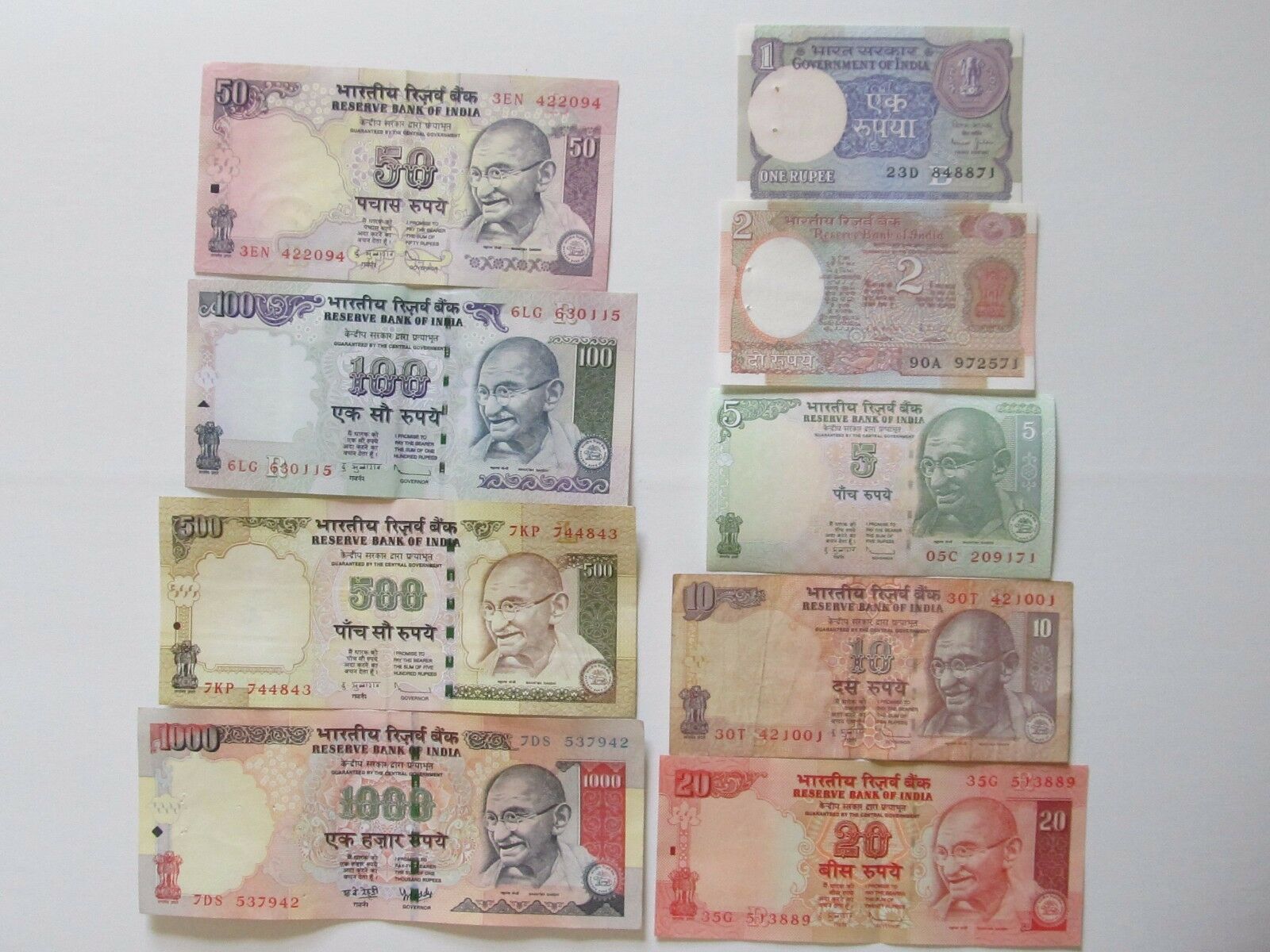 Indian Rupee Currency Paper Money Bank Note 1 2 5 10 20 50 100 500