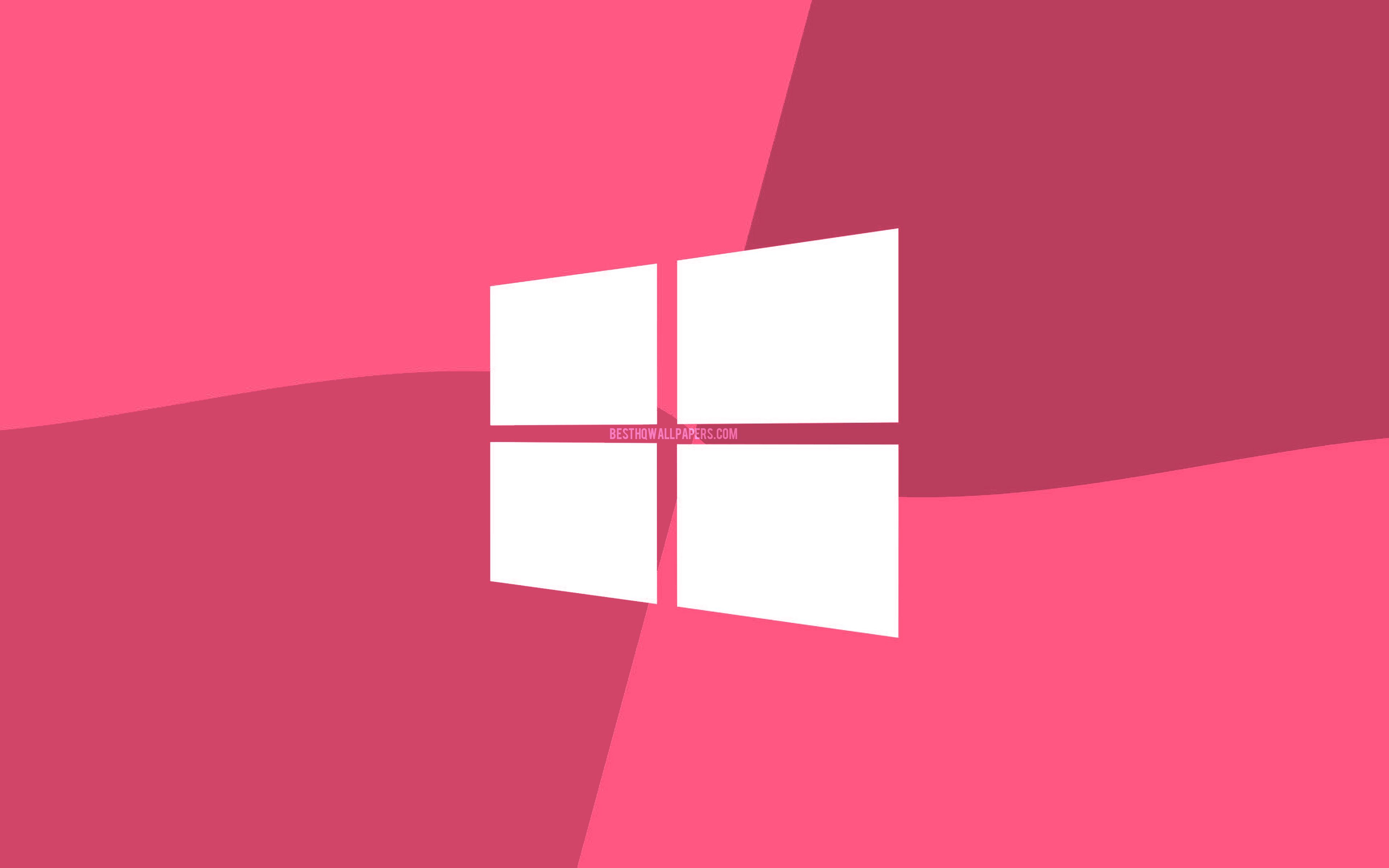 Download wallpaper Windows 10 pink logo, 4k, Microsoft logo, minimal, OS, pink background, creative, Windows artwork, Windows 10 logo for desktop with resolution 3840x2400. High Quality HD picture wallpaper