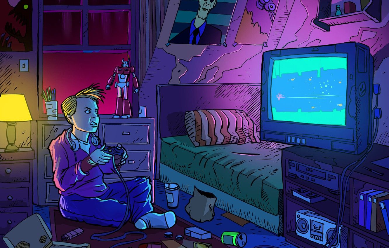 Wallpaper The game, Style, Room, Child, Background, Console, Style, Game, Illustration, Child, Room, Childhood, Retrowave, Synthwave, New Retro Wave, Sintav image for desktop, section арт