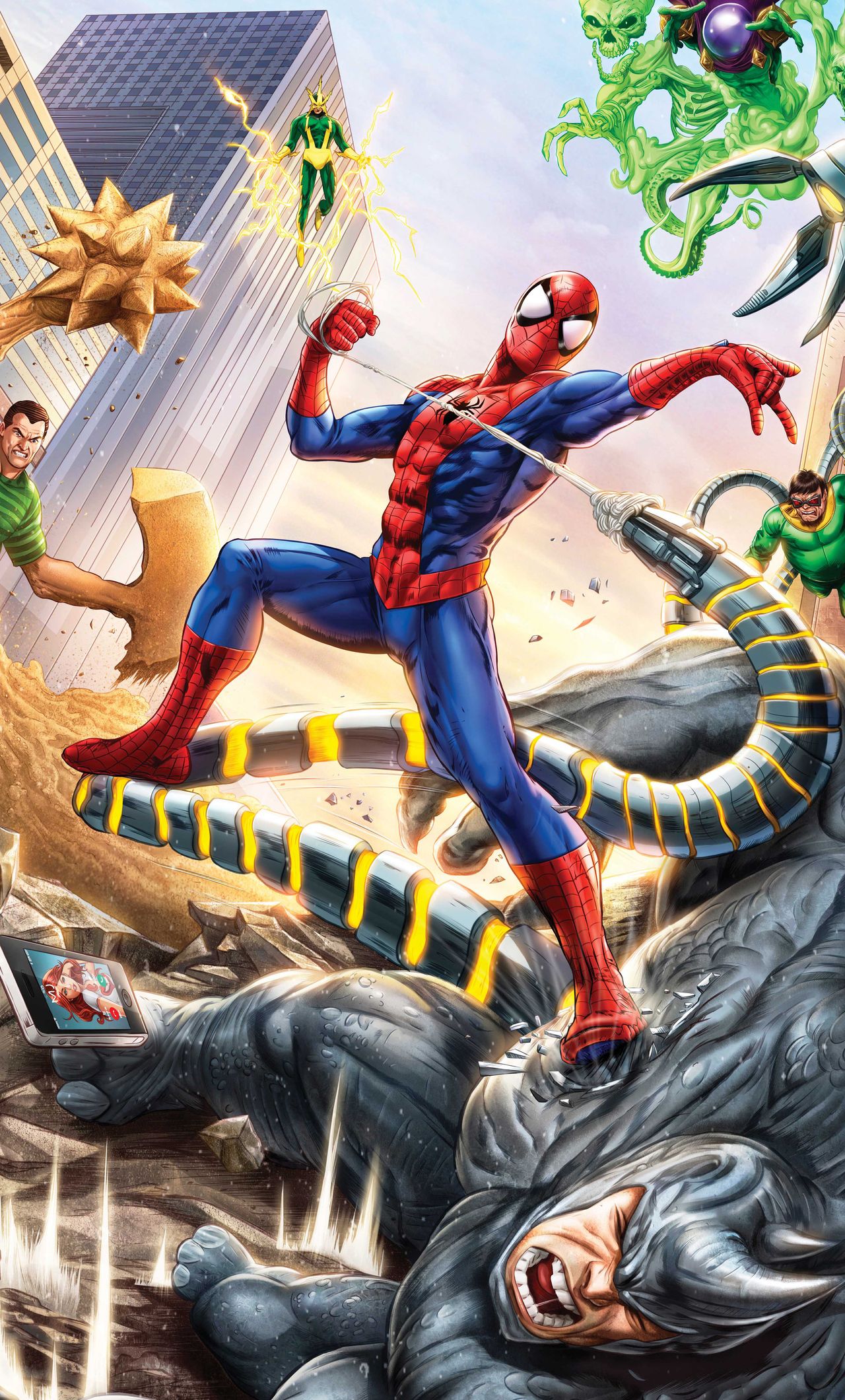 Spiderman Vs Sinister Six Art iPhone HD 4k Wallpaper