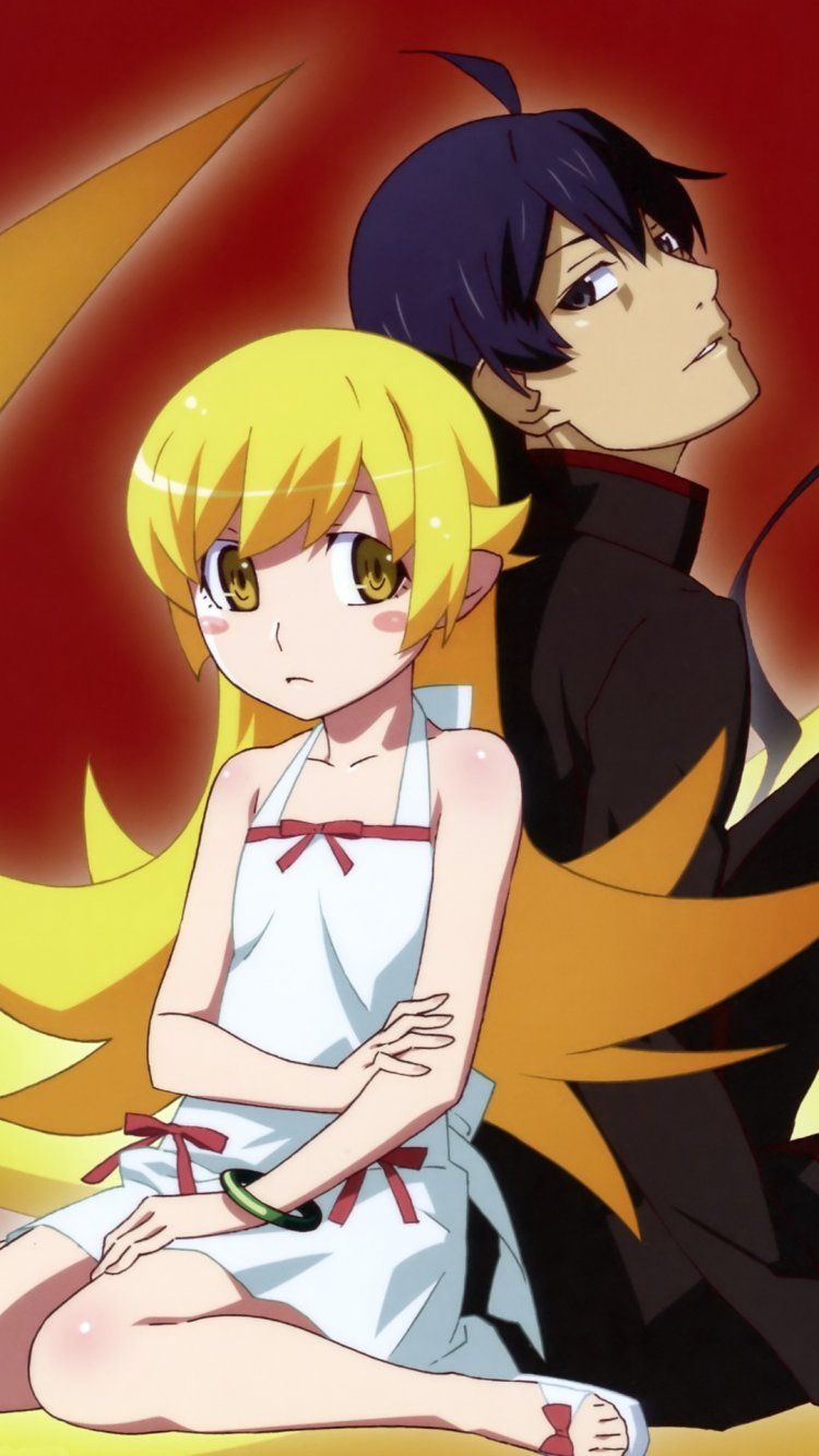 Koyomi Araragi, Monogatari, Shinobu Oshino iPhone 7 750x1334 wallpaper