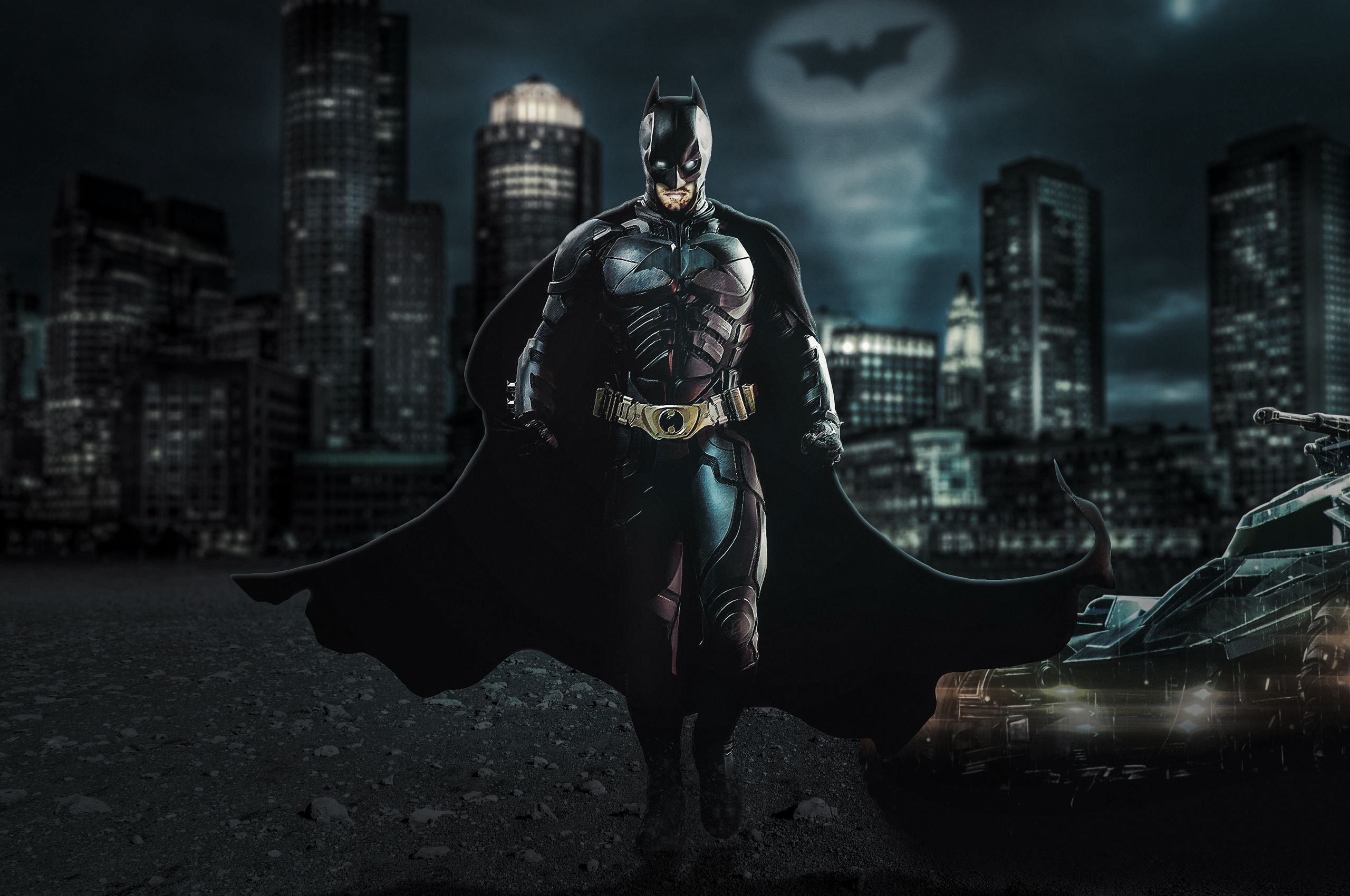 Batman The Dark Knight With Batmobile 4k Chromebook