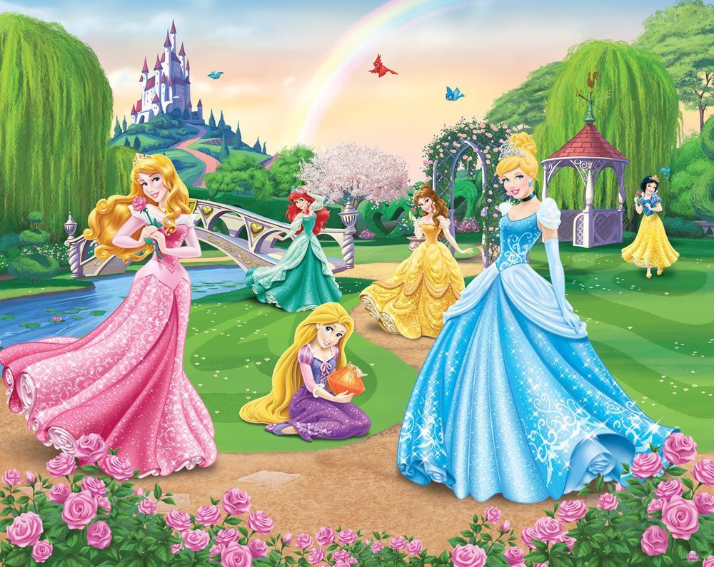 Girls Disney Princess Fairy Tale Theme Design Feature Wallpaper