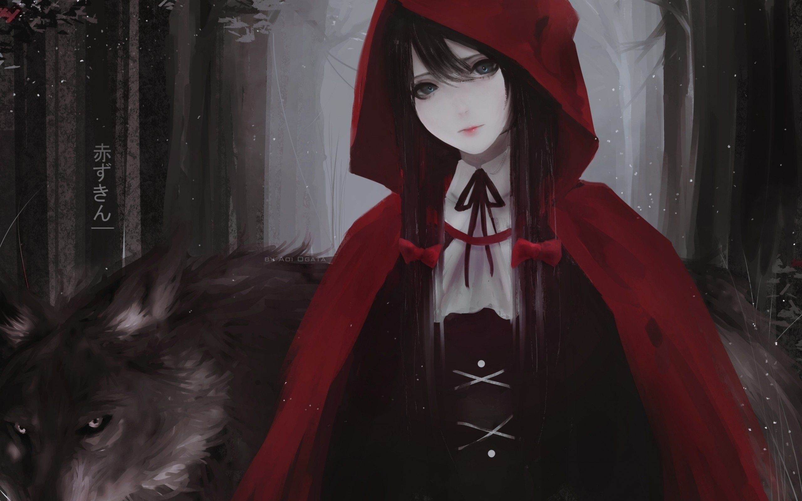 Download 2560x1600 Little Red Riding Hood, Wolf, Long Hair