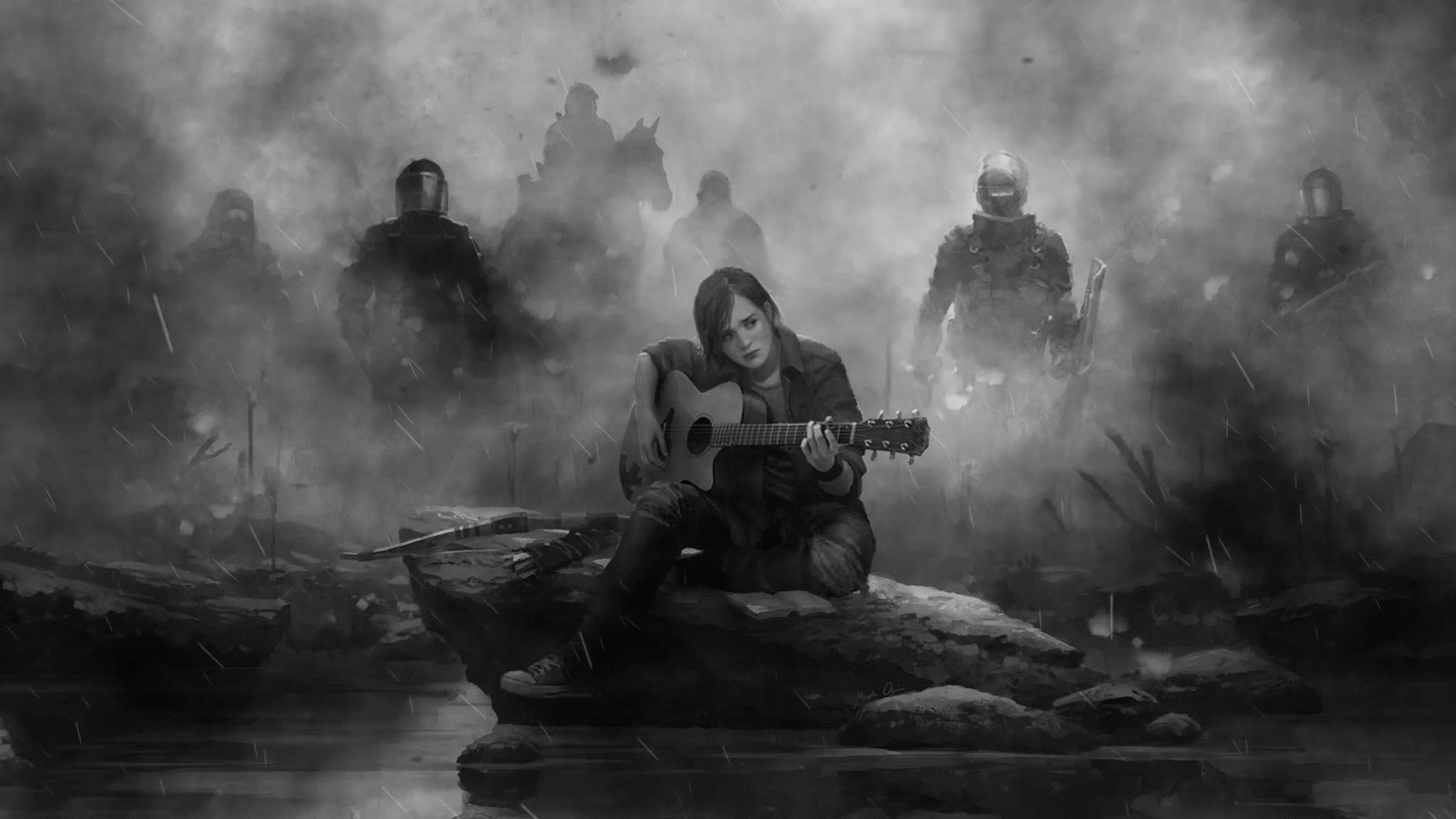 Ellie The Last Of Us Part 2 Guitar Monochrome, HD Games, 4k Wallpaper, Image, Background, Photo and Picture