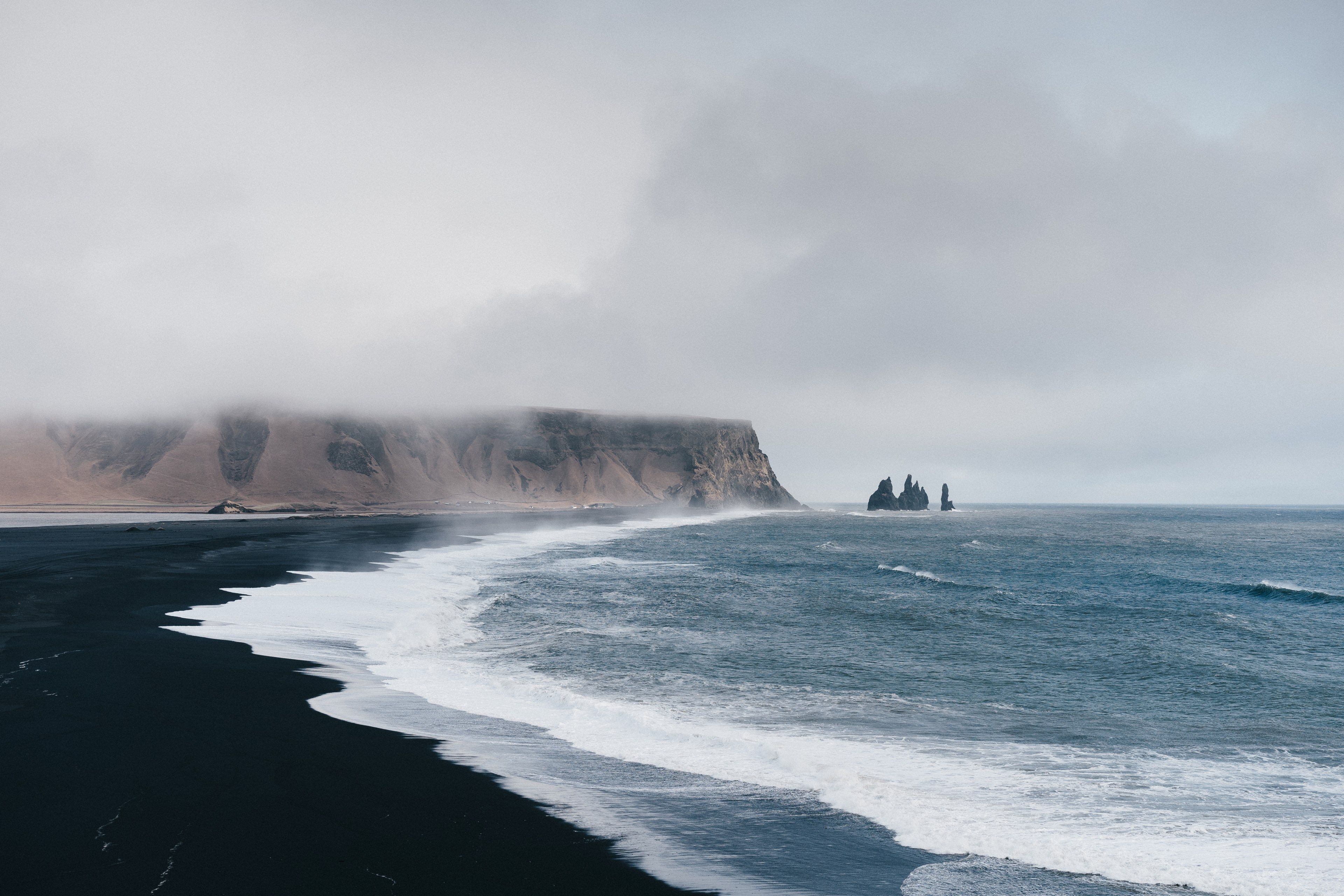 black sand beach iceland 4k wallpaper and background