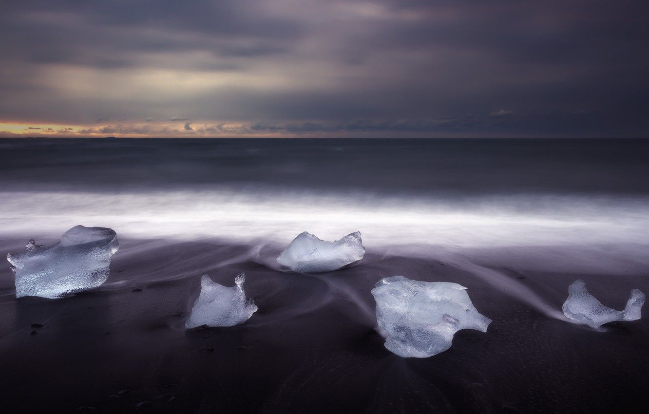 Wallpaper winter, sand, beach, ice, morning, Iceland, December