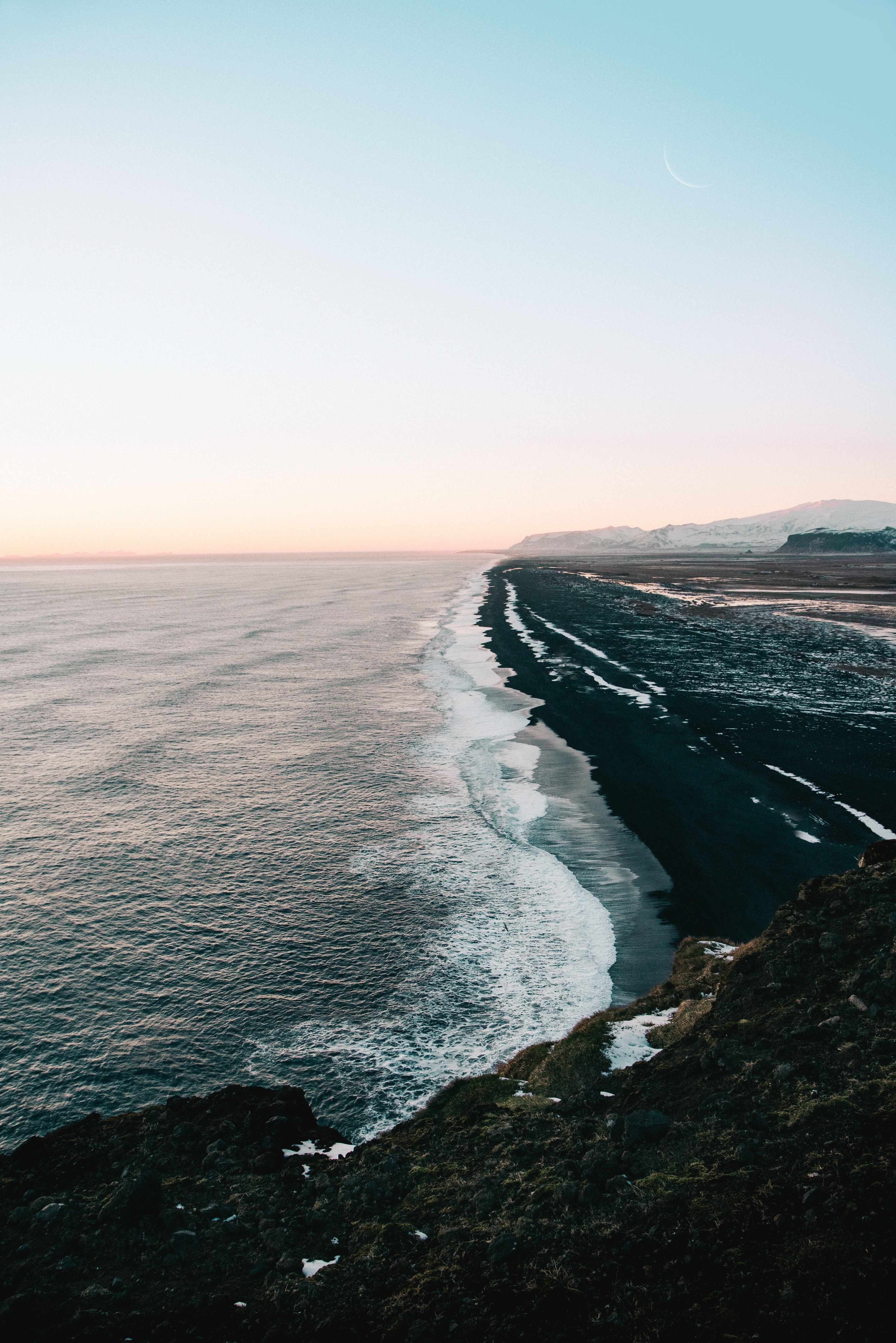view of the black sand beach coastline in icelandblack sands beach