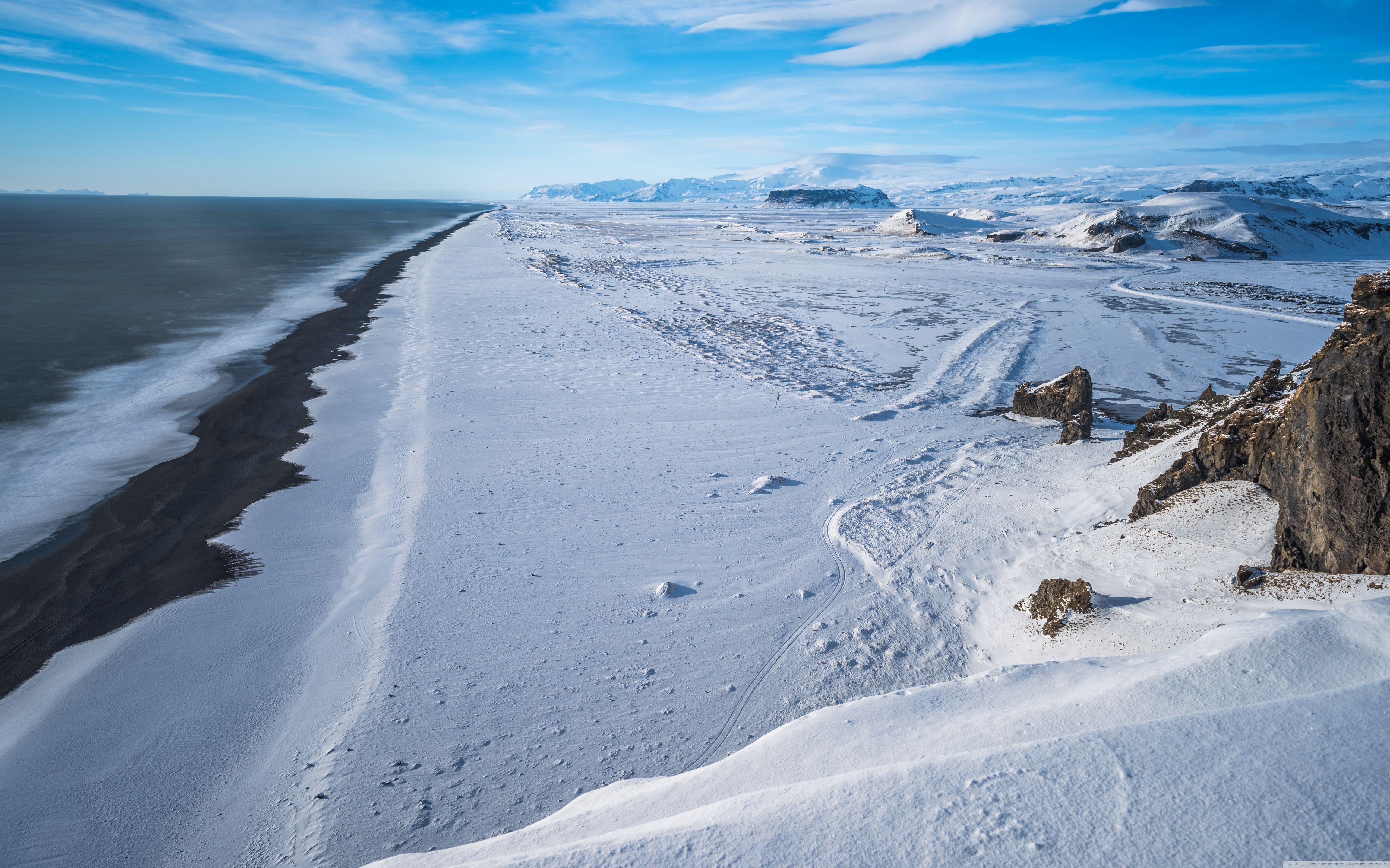 Black Sand Beach, Vik, Iceland, Winter Ultra HD Desktop Background