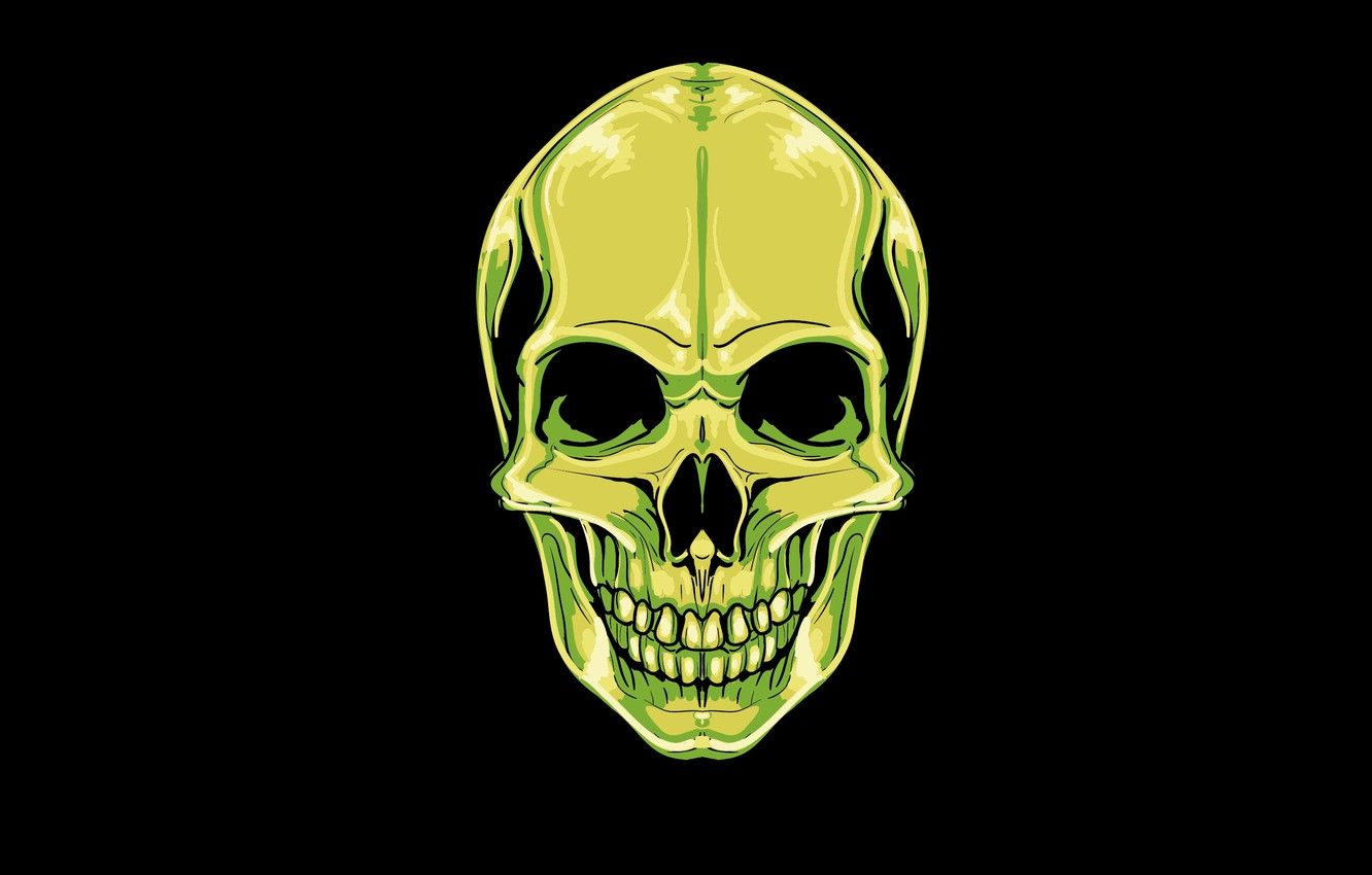 Wallpaper green, skull, head, skeleton, sake, black background