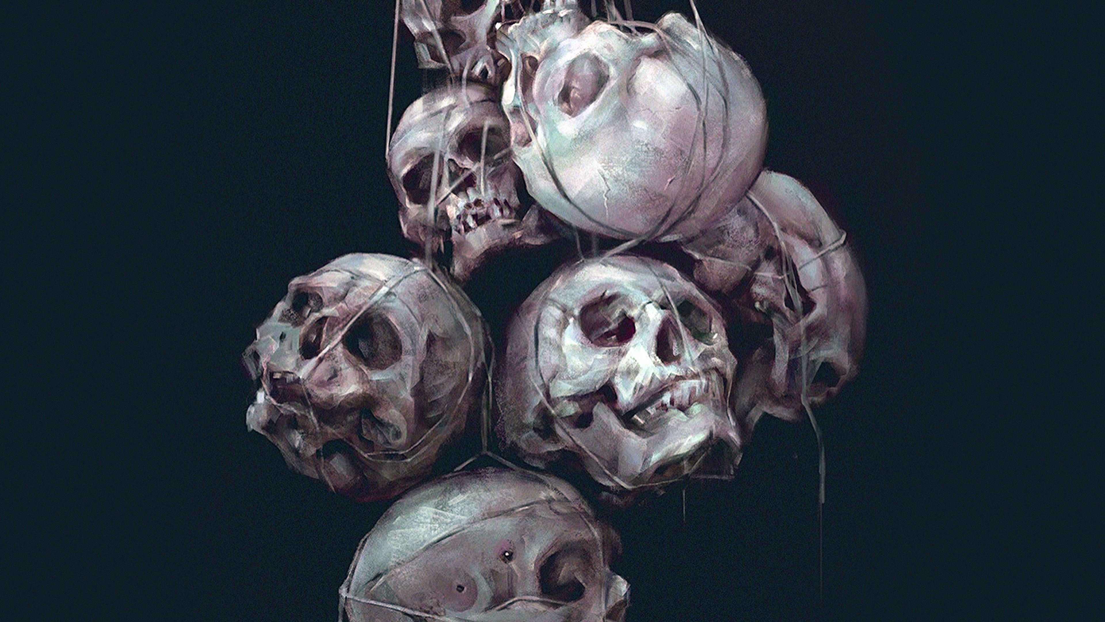 Paint Skull Green Dark Yanjun Cheng Illustration Art Wallpaper