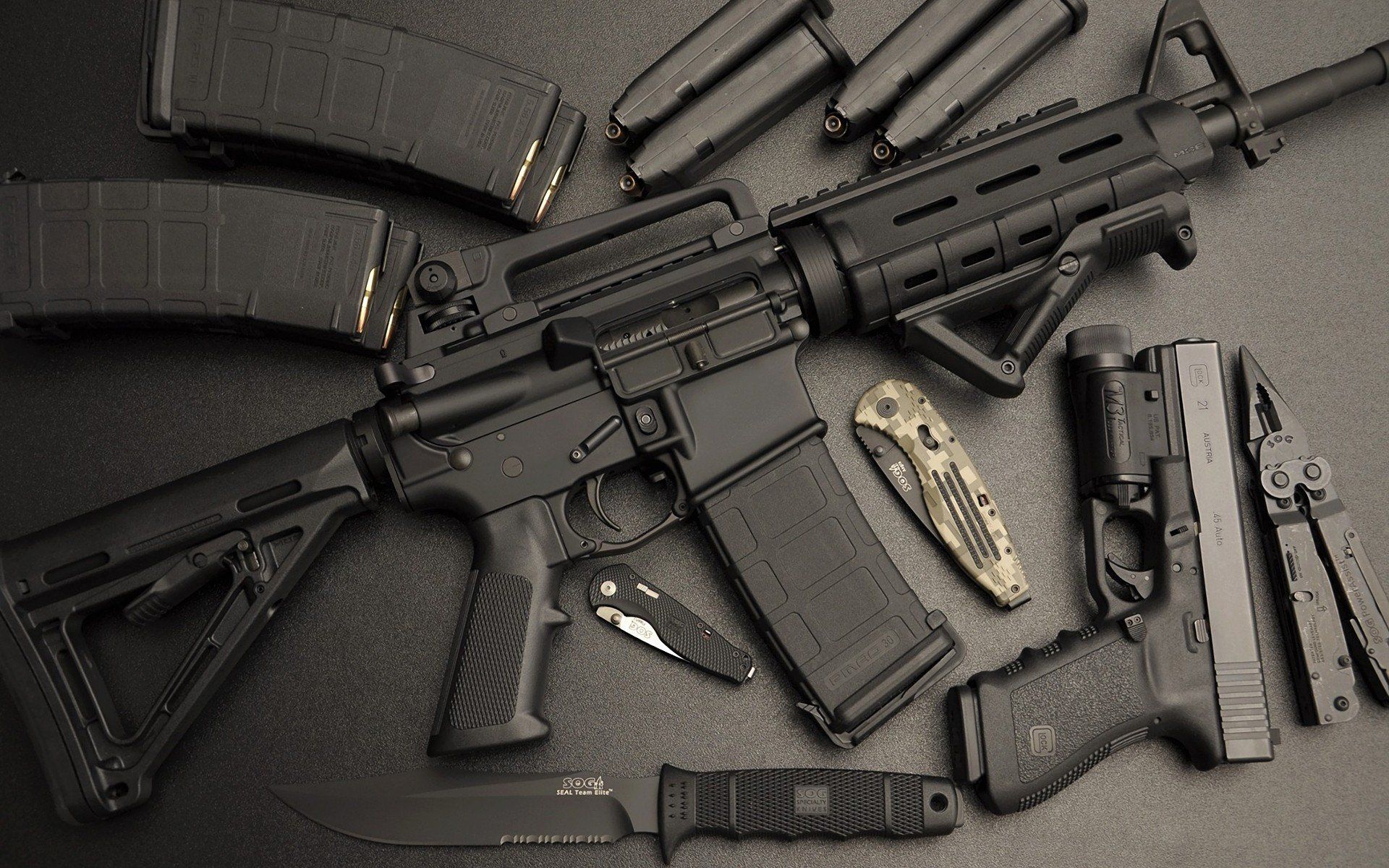 gun, Ammunition, Knife, Assault rifle, Pistol, Glock, AR 15 HD