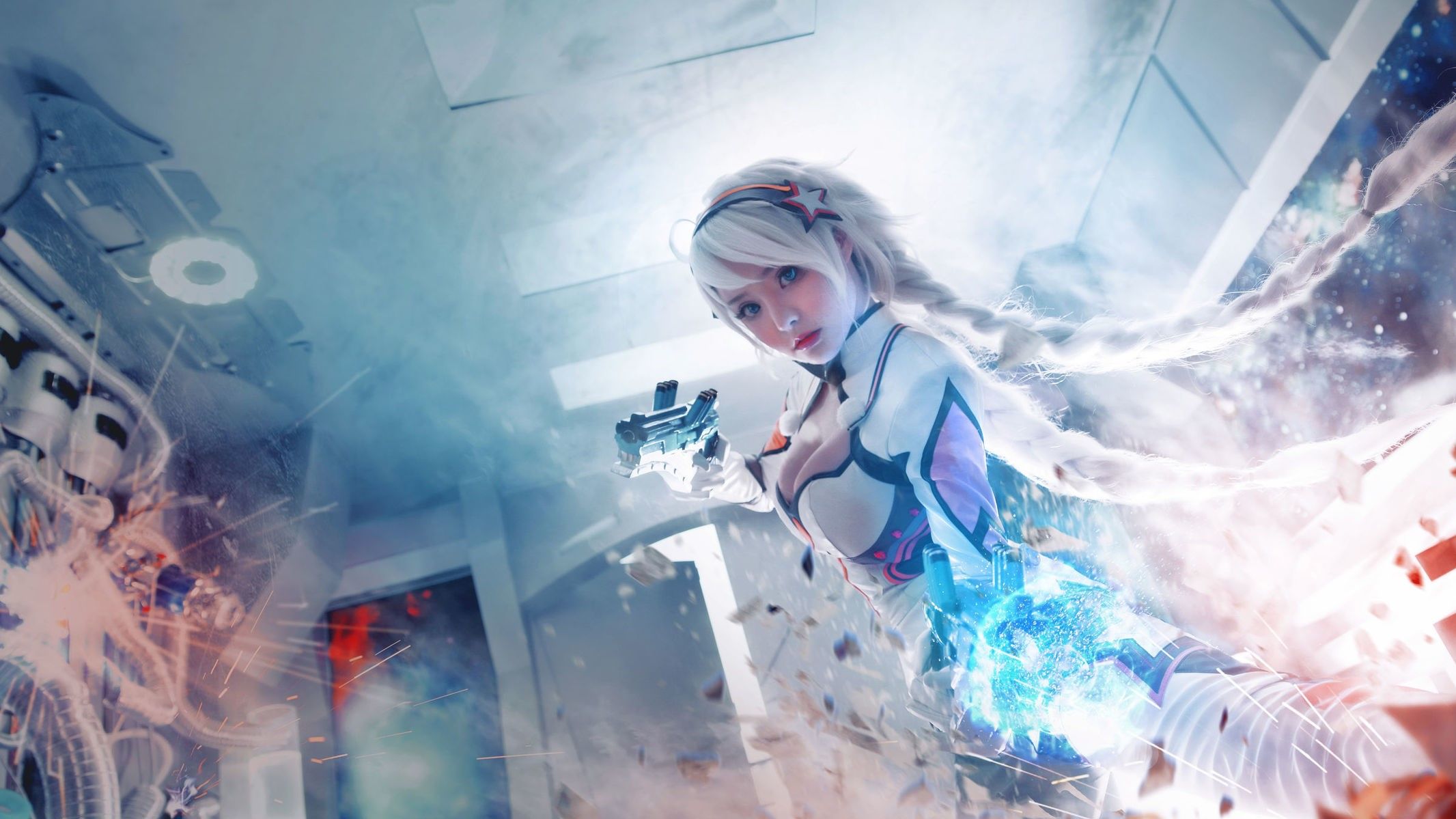 #effects, #blue eyes, #Gunz, #cleavage, #women, #cosplay