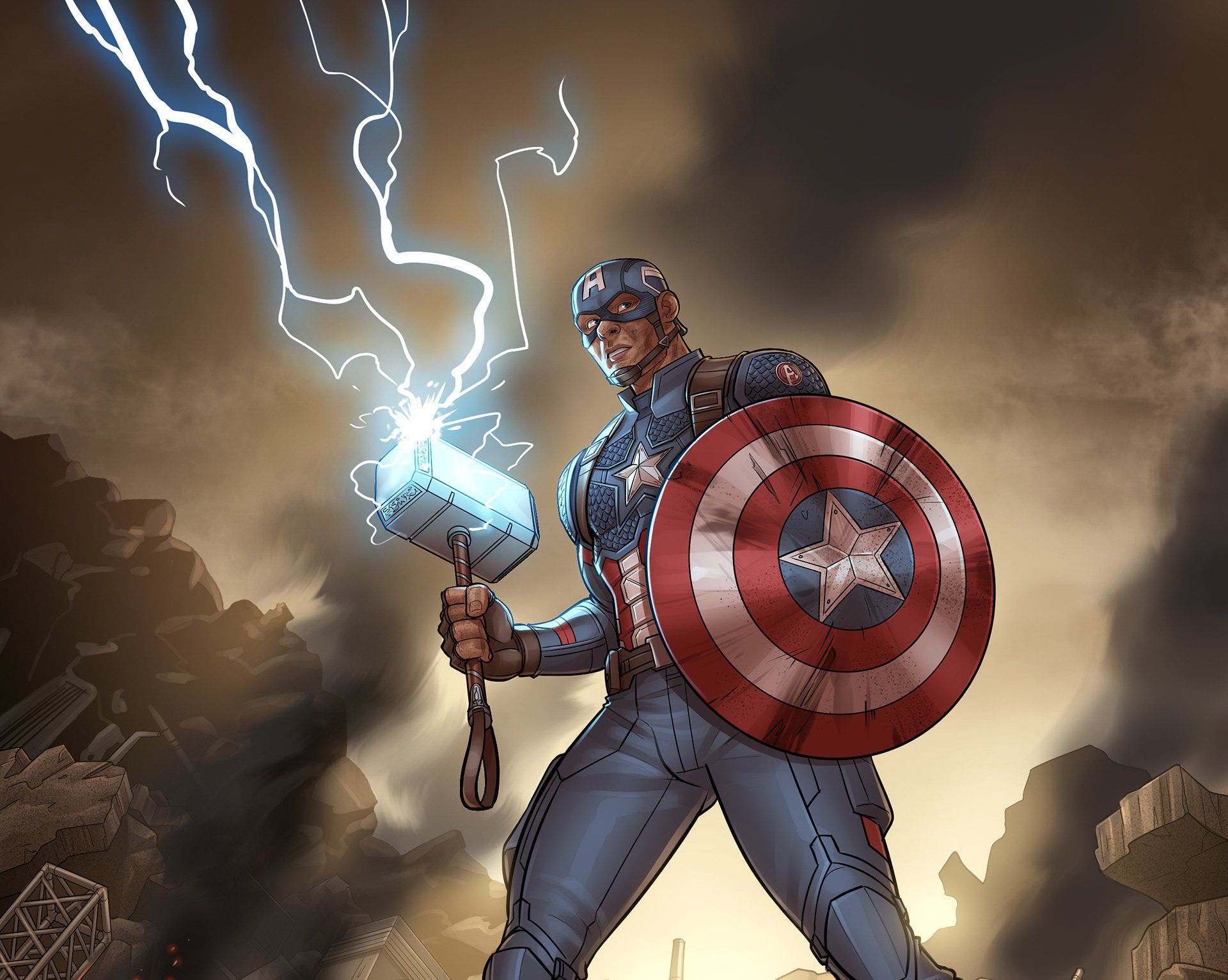 Captain America with Thor's Hammer HD Wallpaper. Background Image