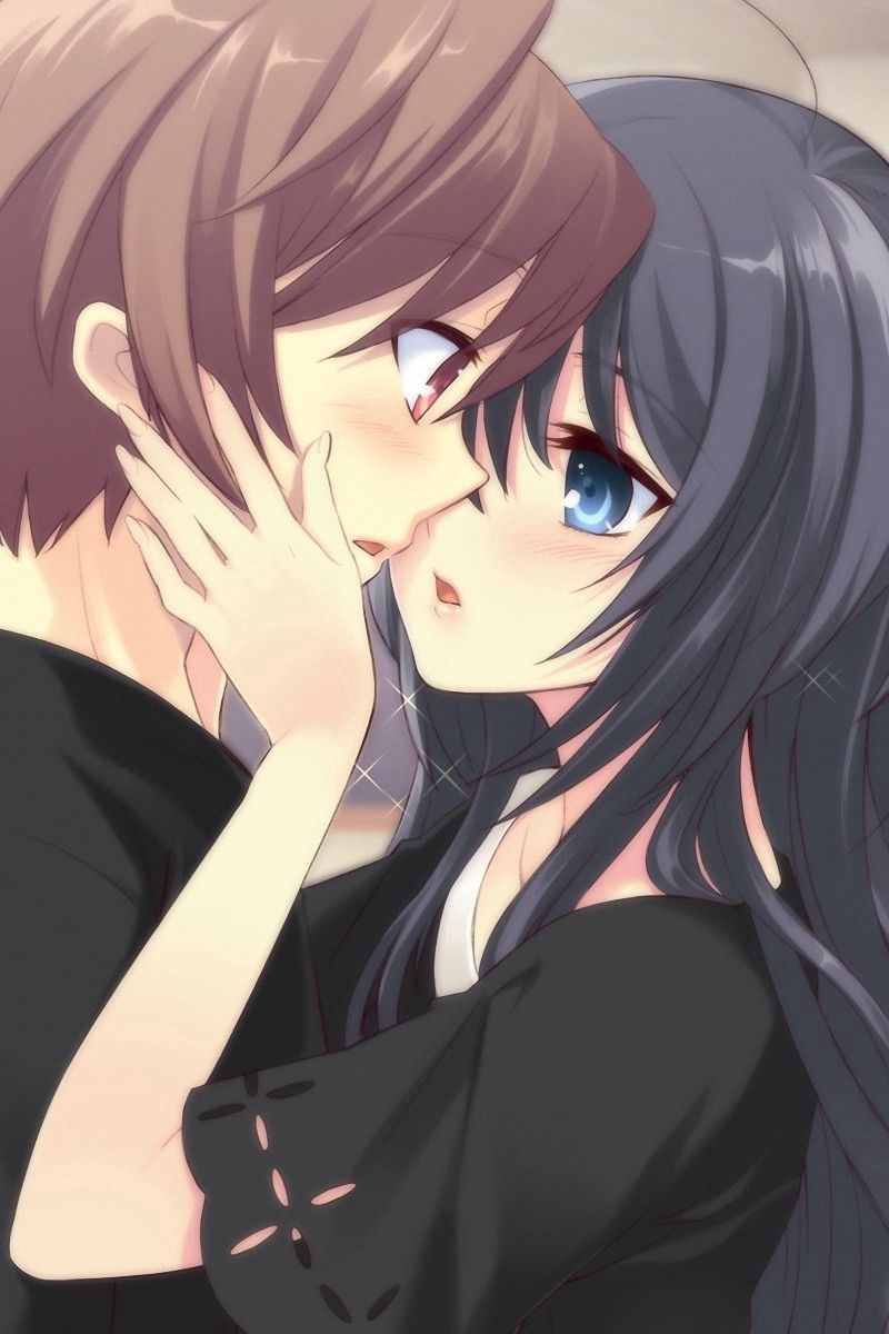 Download wallpaper 800x1200 anime, boy, girl, tenderness, kiss