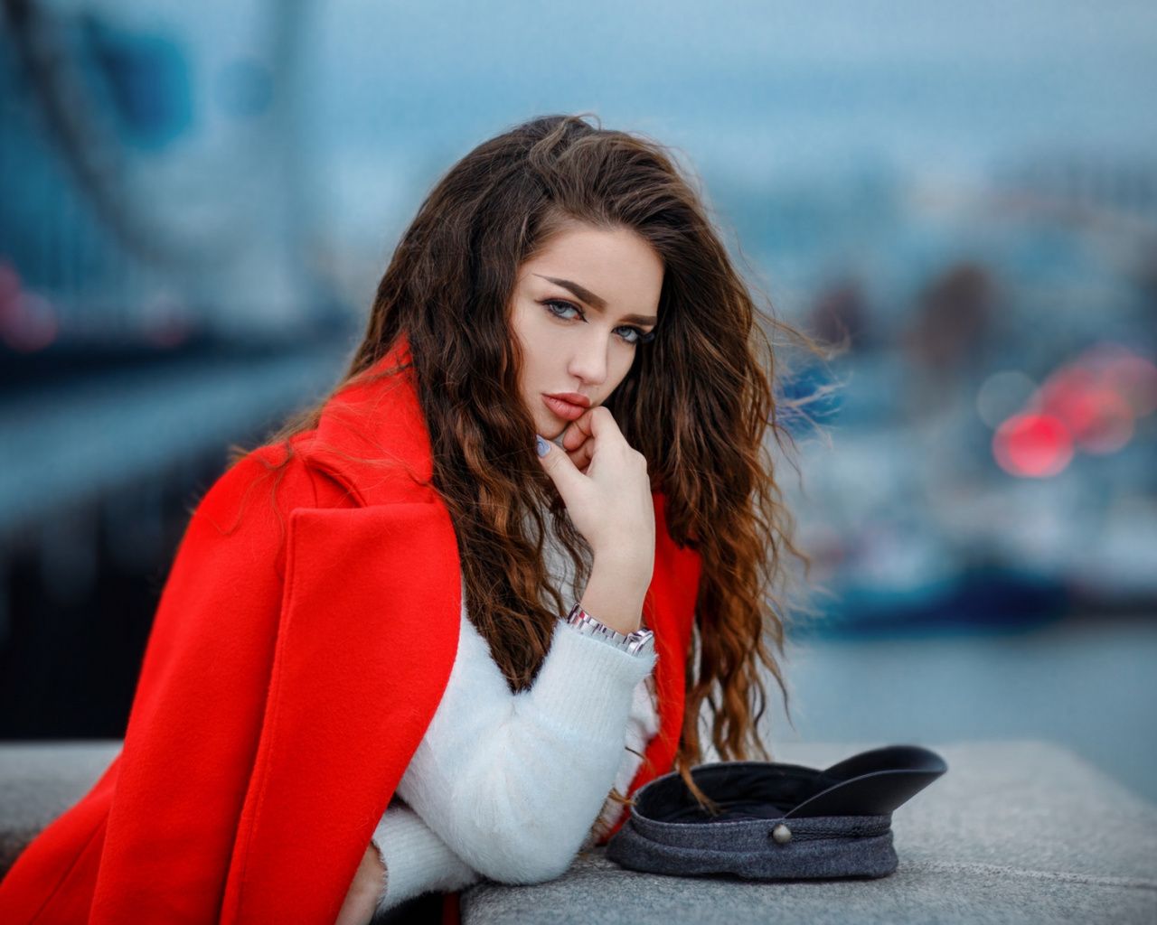 Download Attitude, woman model, red blazer, beautiful wallpaper