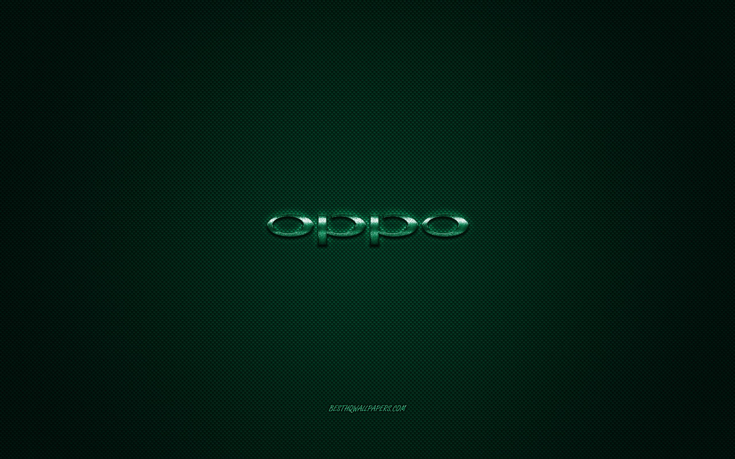 Download wallpaper Oppo logo, green shiny logo, Oppo metal emblem