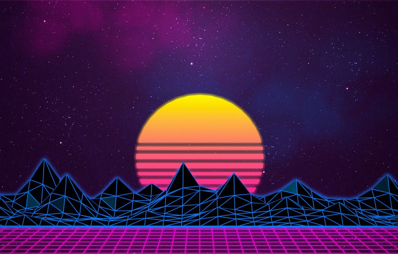 Wallpaper The Sun, The Sky, Mountains, Music, Stars, Neon, Space, Graphics, Synthpop, 80's, Synth, Synth Pop, Sinti Image For Desktop, Section рендеринг