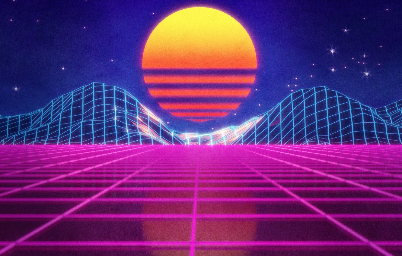 Wallpaper The Sun, Mountains, Music, Stars, Neon, Electronic, Synthpop, Darkwave, Synth, Retrowave, Synth Pop, Sinti, Synthwave, Synth Pop Image For Desktop, Section рендеринг