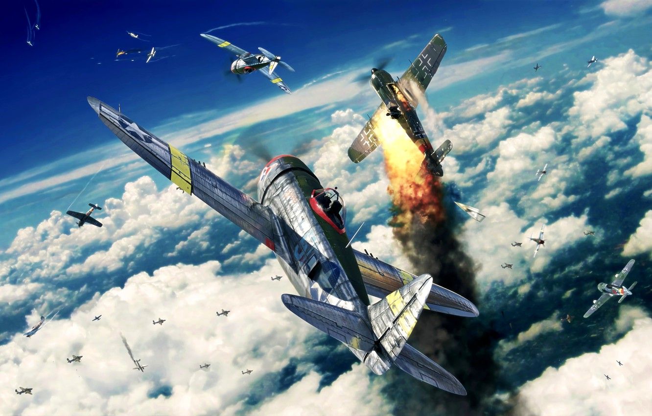 Wallpaper Thunderbolt, P Dogfight, WWII, Fw. Jug, P 47D