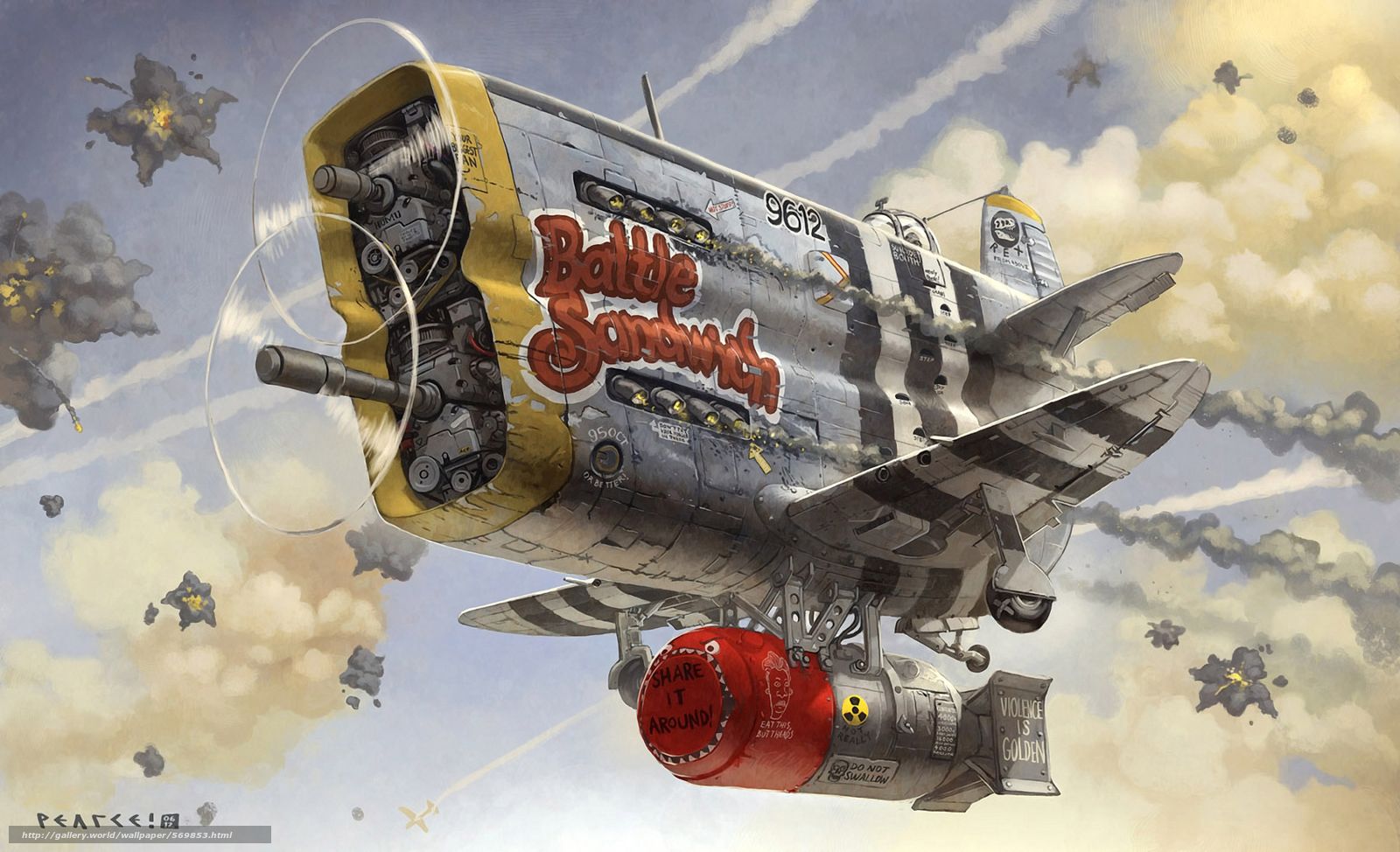 Download wallpaper dogfight, nuclear bomb, fantasy, grotesque free