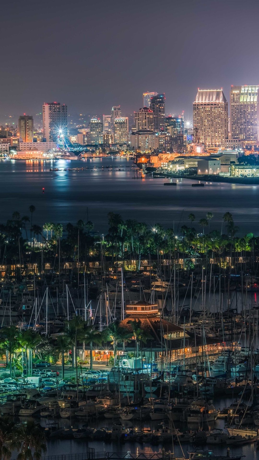 San Diego, United States, docker, buildings, lights, night, bay