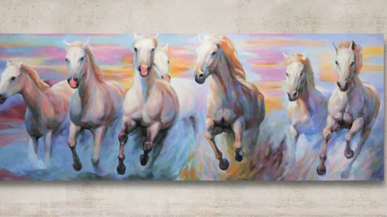 WHITE HORSES RUNNING. Original Painting by J&O Art Studio Cologne